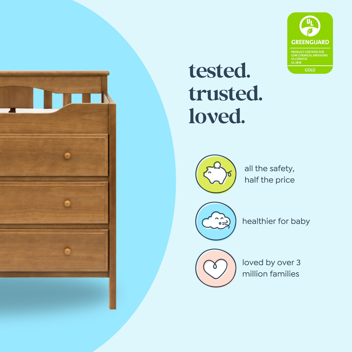 Davinci Jayden 3-Drawer Changer Dresser in Chestnut, GREENGUARD Gold and FSC® Certified DaVinci