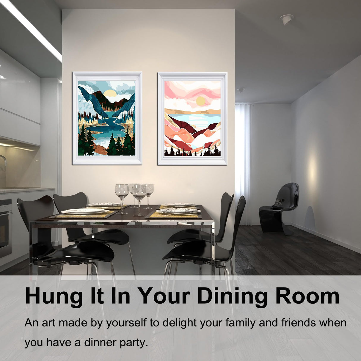 BAISITE Paint by Numbers Kit for Adults Beginners,12" Wx16 L 2 Pack Canvas for Painting Kits for Adults in Colorful Box-Sunset Lake Mountains1112 BAISITE