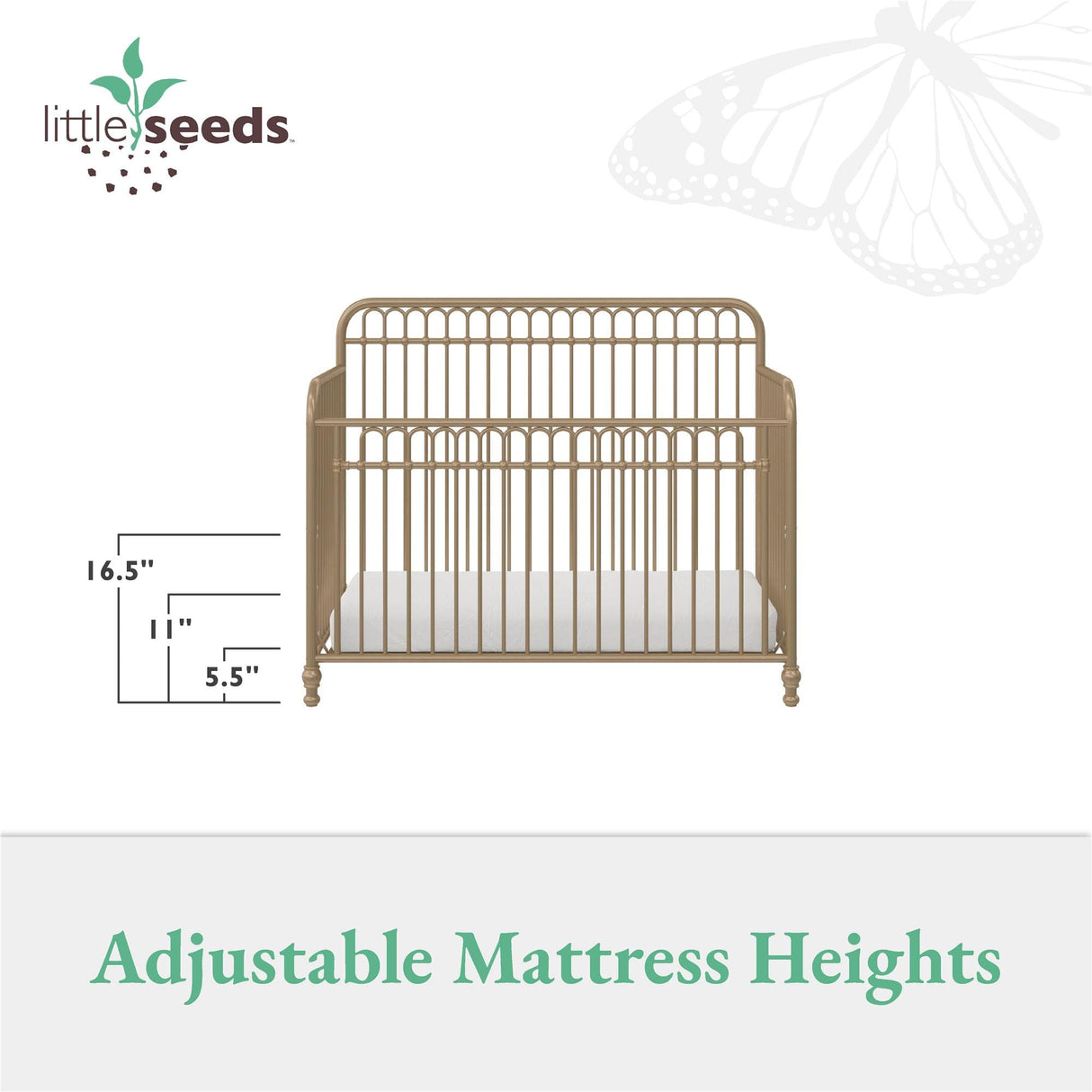 Little Seeds Ivy 3-in-1 Convertible Metal Crib, JMPA Certified, Gold Little Seeds