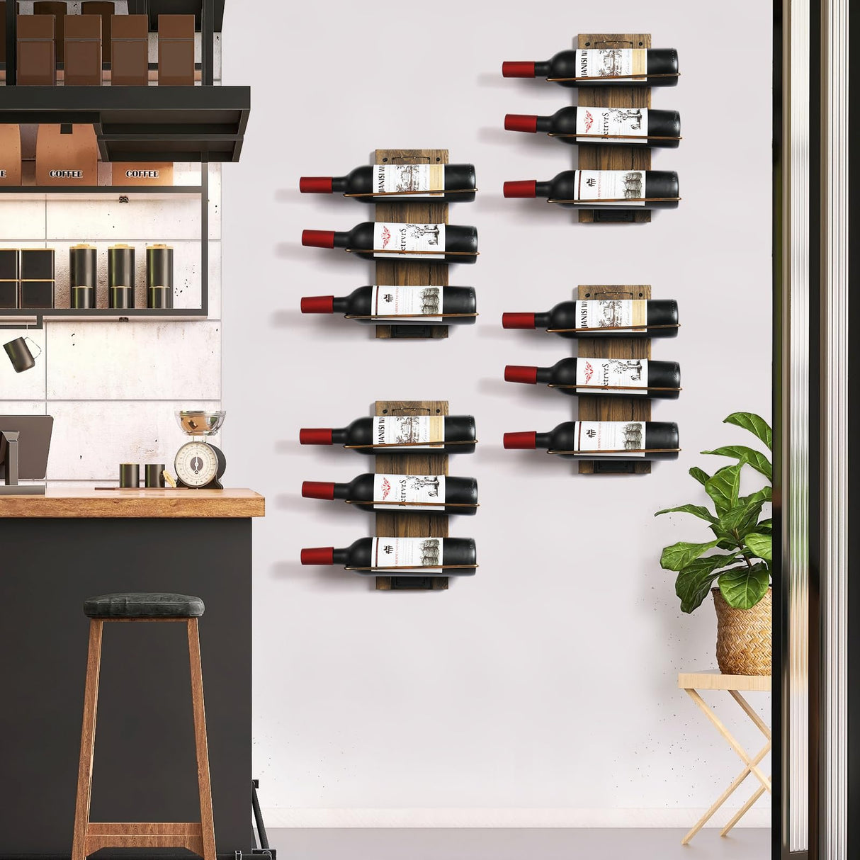 Taprion Wine Rack Wall Mounted Wood LED Light Wine Rack for 9 Wine Bottles - Elegant Wine Storage Solution for Kitchen, Dining Room, Home Bar, Wine Cellar Taprion