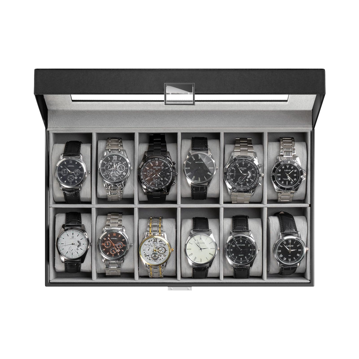ProCase Watch Box Organizer for Men, 12 Slot Watch Display Case With Glass Lid, PU Leather Watch Storage Mens Watch Case, Watch Holder Organizer for Men Women -12 Slot, Black ProCase
