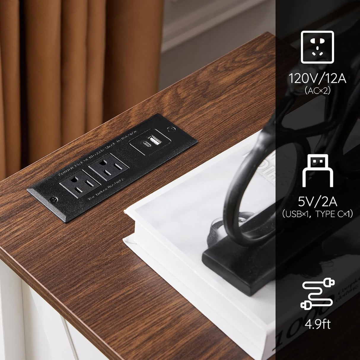 TrustKare Farmhouse Nightstand, White Nightstand with Charging Station and LED Lighting, Wood End Table with 2 Drawers, Smart Farmhouse Design Bedside Table for Bedroom Living Room TrustKare