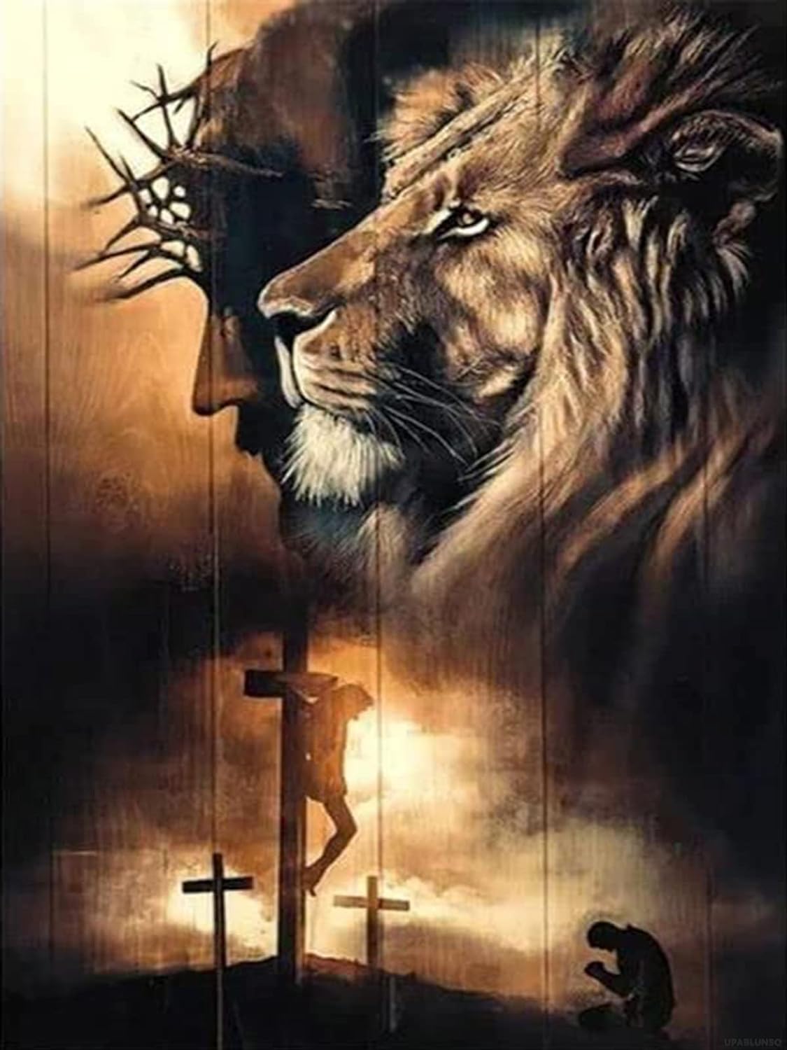 UPABLUNSO Jesus Lion Cross Religion Diamond Painting Kit for Adults Full Drill Diamond Art Painting by Number Kits Gem Art Wall Home Decor 12x16 inch UPABLUNSO