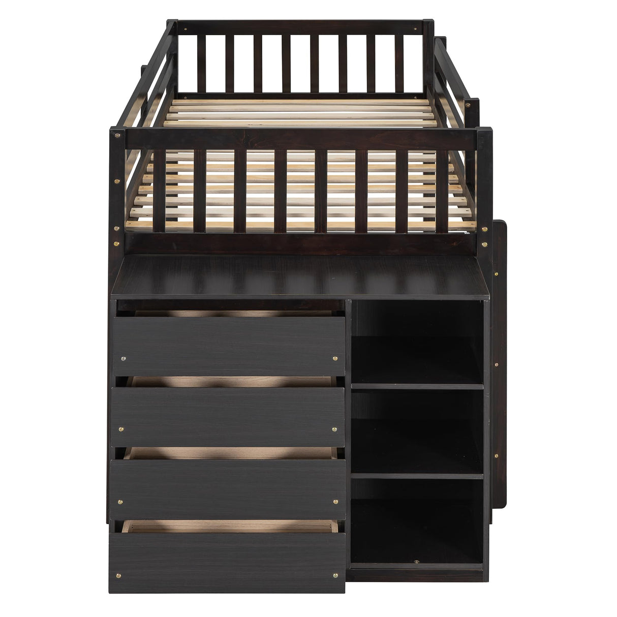 Harper & Bright Designs Twin Over Twin Low Bunk Bed with Storage,Floor Bunk Bed Frame with 4 Drawers and 3 Shelves, Solid Wood Loft Bed for Kids Girls Boys - Espresso Harper & Bright Designs