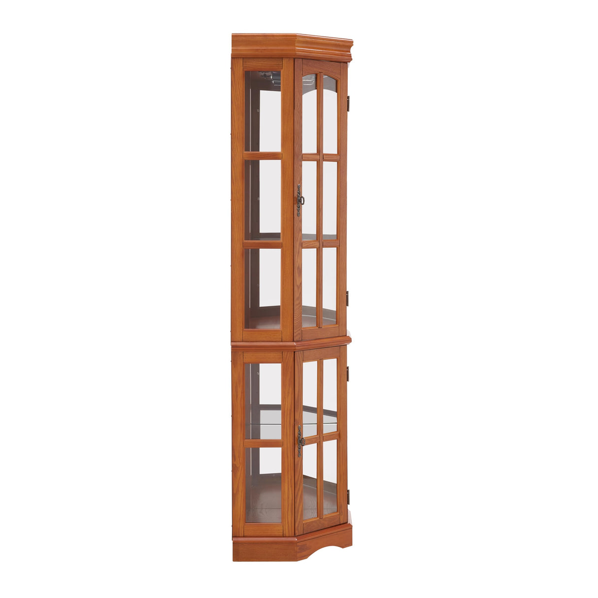 Corner Curio Cabinet with 5 Shelves and Lighting System, Oak(E26 Light Bulb not Included) Generic