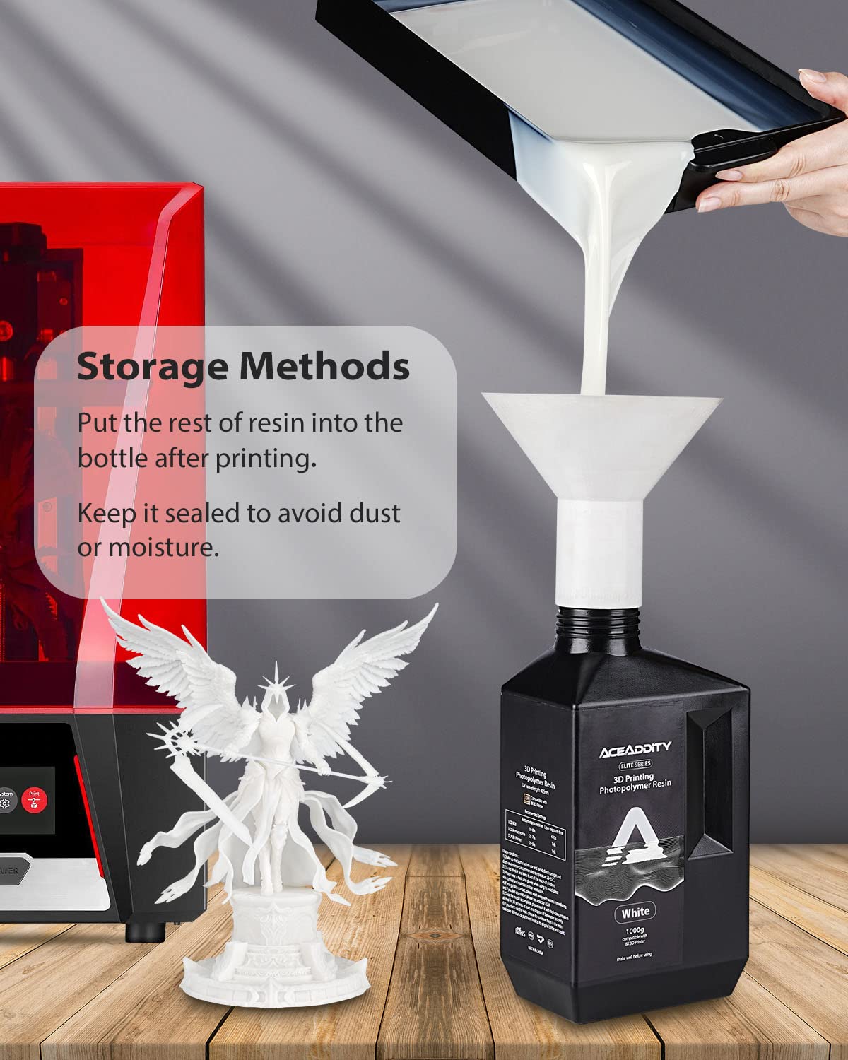 Aceaddity Elite Series 3D Printer Resin 405nm Photopolymer Resin LCD/DLP UV-Curing High Precision 3D Printing Liquid Compatible with 8k 3D Printer (White, 1000g+1200g) Aceaddity
