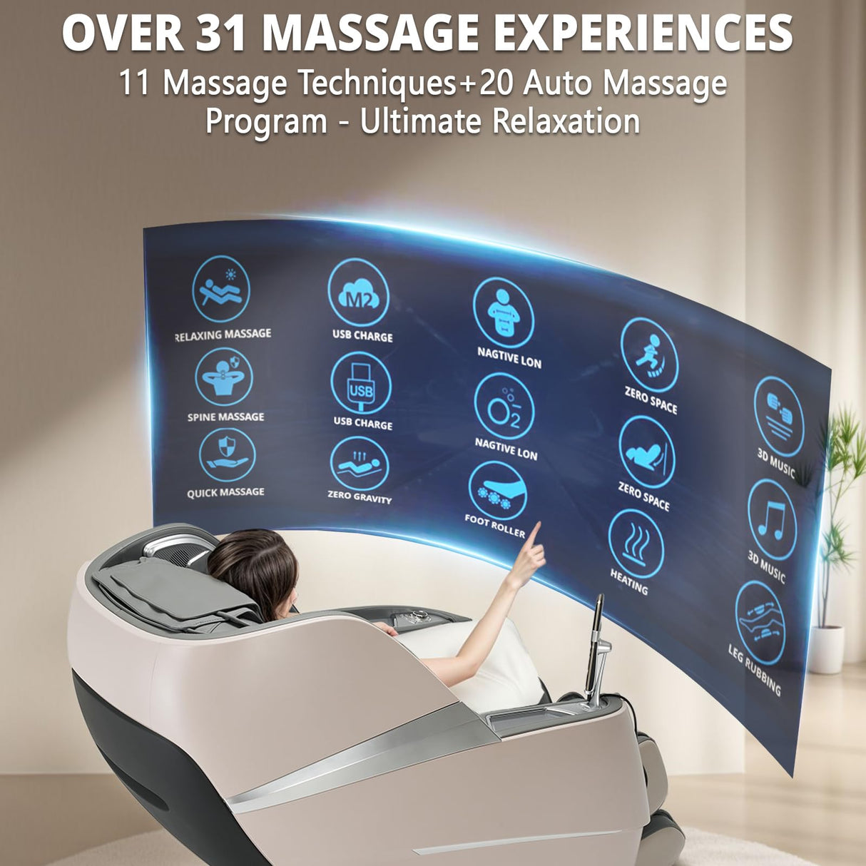 HealthRelife 4D Massage Chair Full Body Zero Gravity Recliner - 55“ SL-Track,20 Auto Modes,11 Massage Technique,40 Airbags Massage,with Yoga Stretch,APP Control,Negative Oxygen lons(Grey) HealthRelife