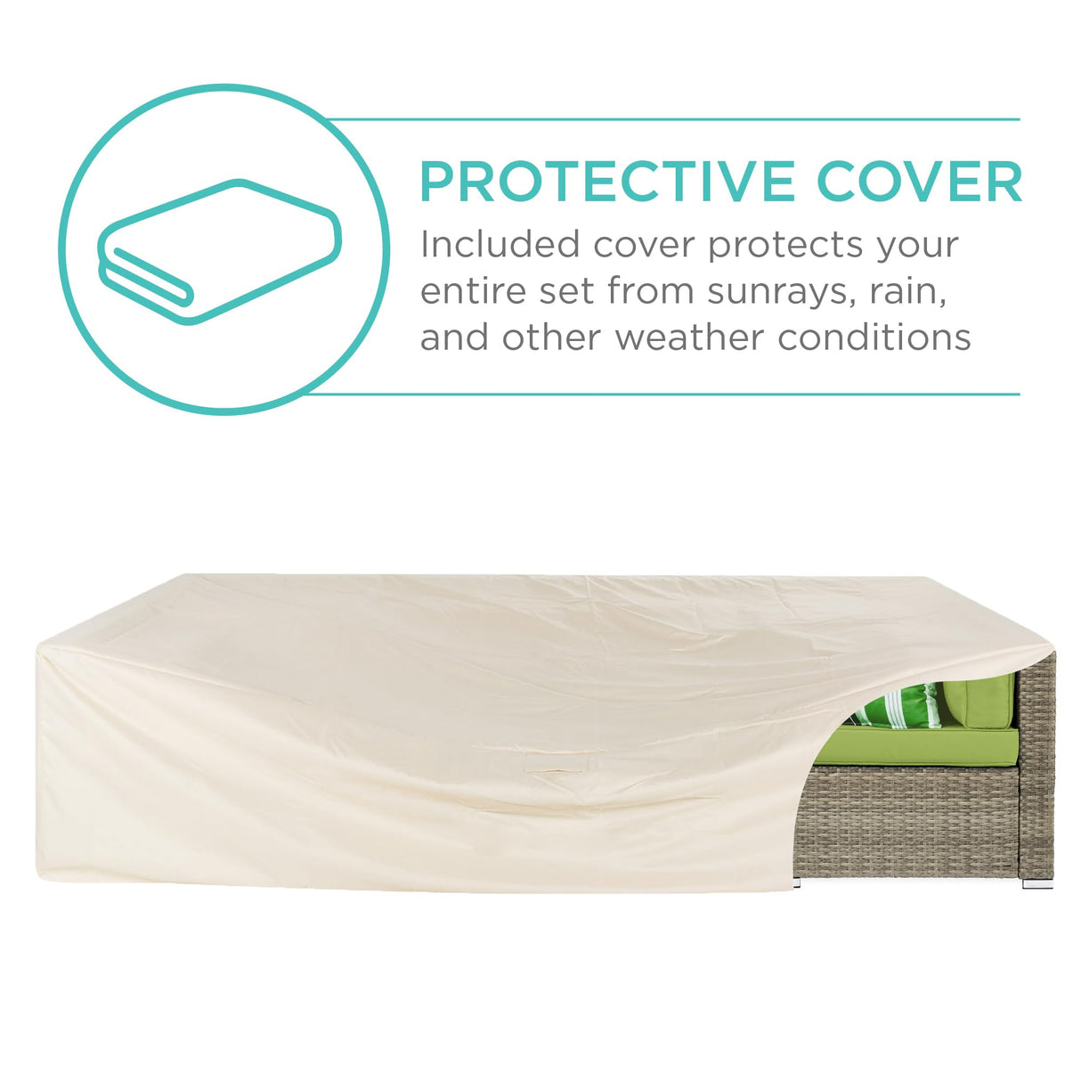 Best Choice Products 7-Piece Modular Outdoor Sectional Wicker Patio Conversation Set w/ 2 Pillows, Coffee Table, Cover Included - Taupe/Pistachio Best Choice Products