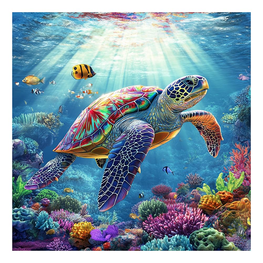 SJUTOUCI Sea Turtle Diamond Painting Kits for Adults, Diamond Art Kits for Beginners, 5D DIY Full Drill Gem Craft for Home Decor Gift 12x12inch, Animal SJUTOUCI