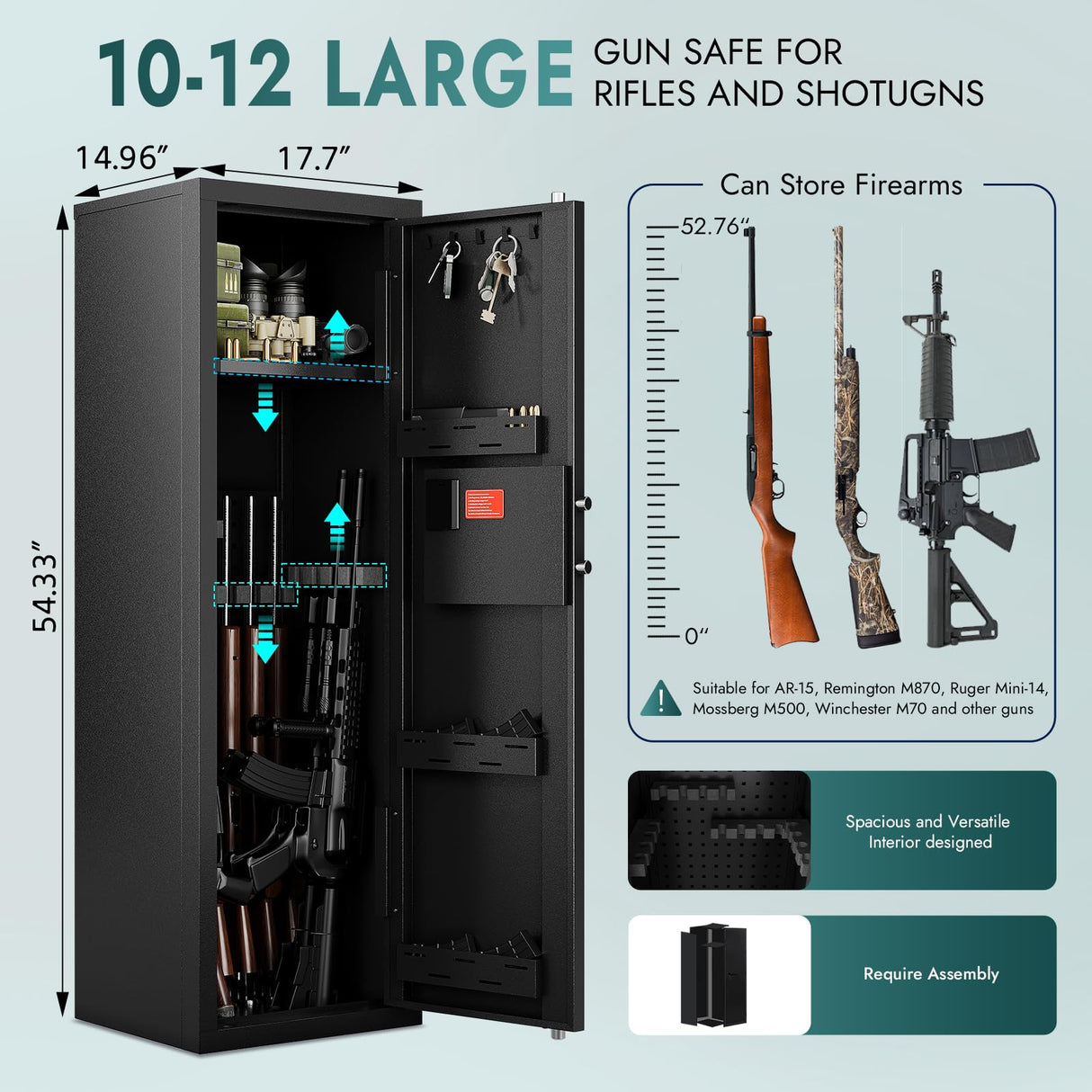 Karini Gun Safe 10-15 Biometric Gun Safe for Rifles Rifles and Pistols Fingerprint Gun Cabinet Gun Safes for Rifles with Optics Pistol & Firearm Storage | Includes Removable Shelf Karini