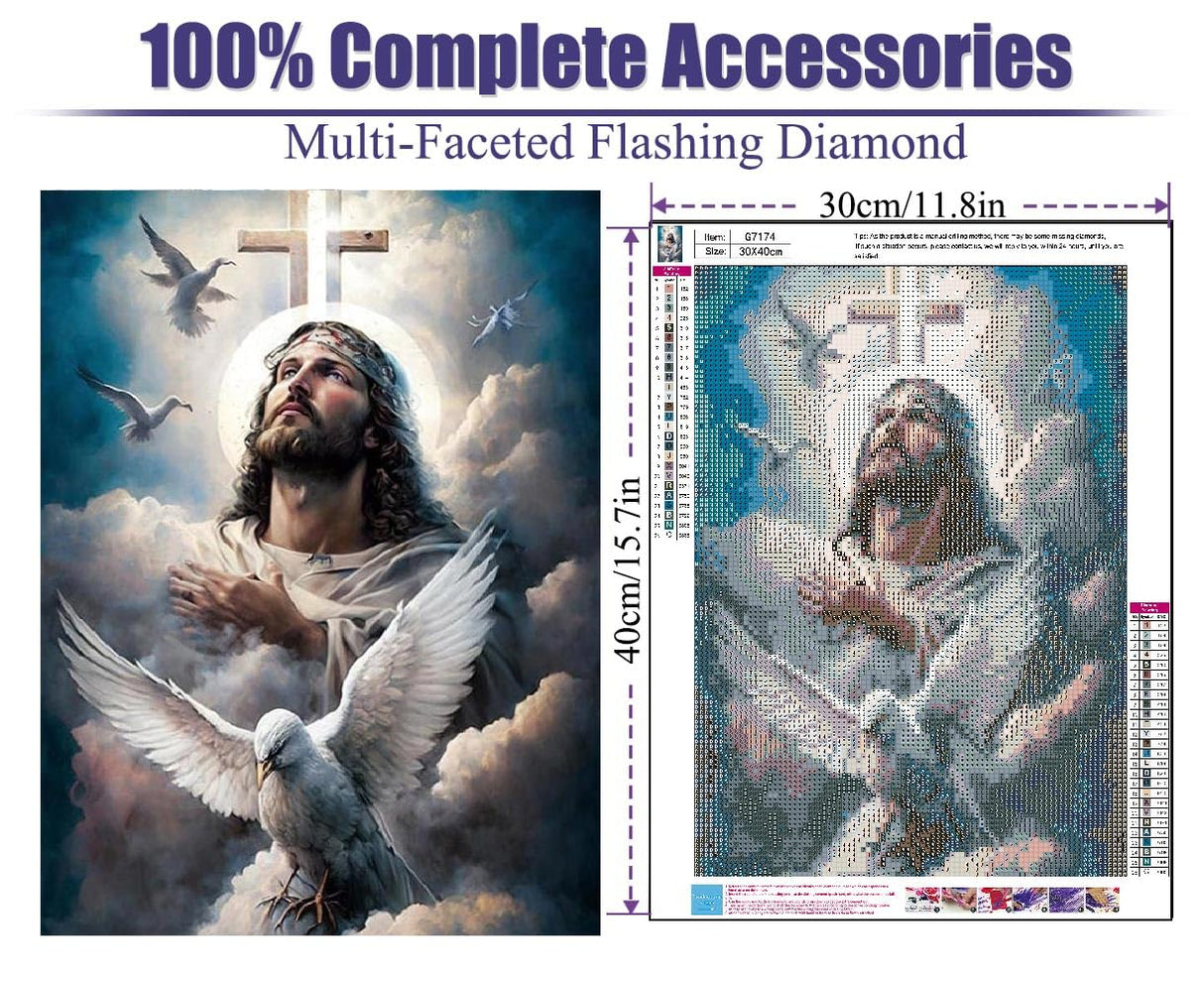 Religious Diamond Art Kits for Adults Beginners,Jesus Diamond Painting Kits for Adults,5D DIY Full Drill Round Christian Gem Art Paint with Diamond Dots Crystal Craft Art for Home Wall Decor 12x16inch Yijingtop