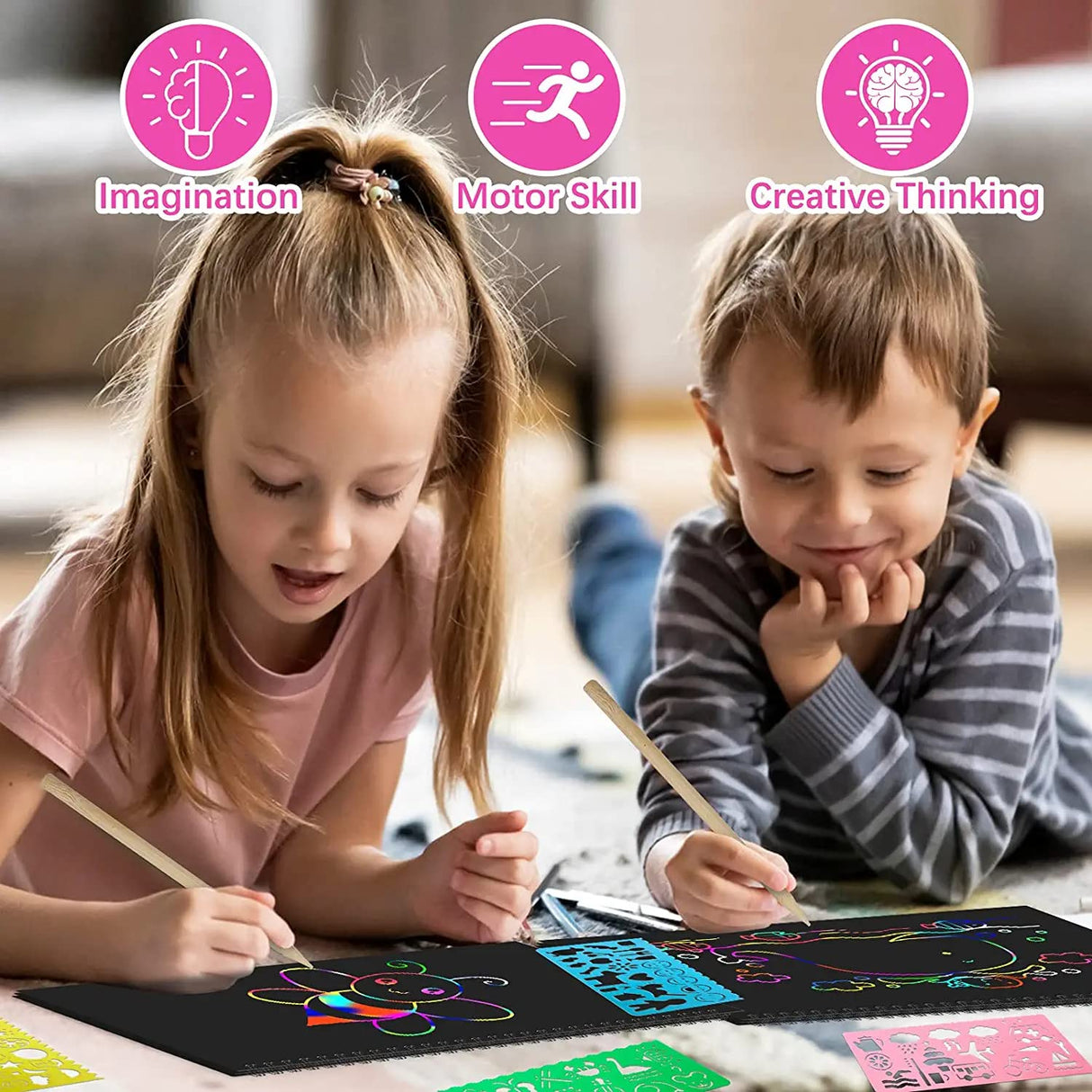 Smasiagon Scratch Paper Art Set for Kids: 2 Pack Scratch Off Arts Crafts Graduation Gifts for Kids Ages 3-12 Girls Boys Students Teens School Classroom Prizes Birthday Party Favor Games DIY Activity Smasiagon