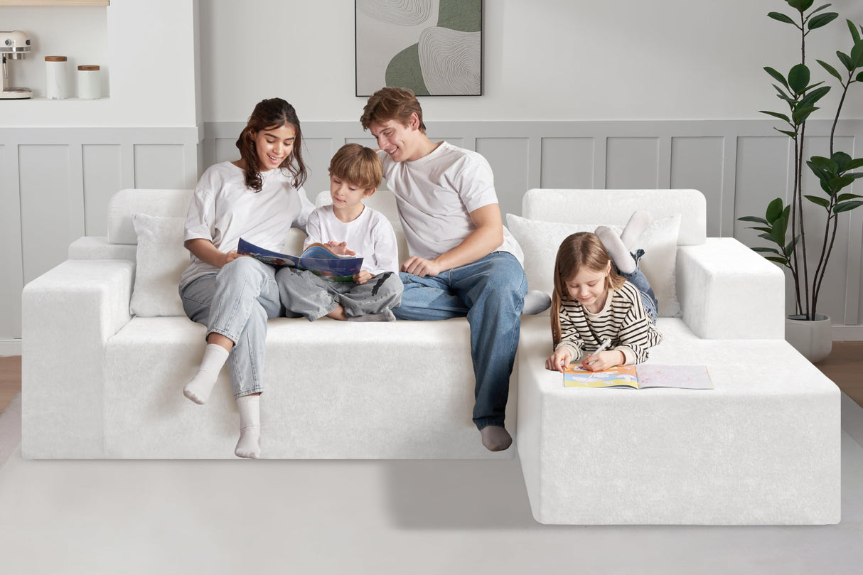 HABUTWAY 105" L-Shape Modular Sectional Sofa Couch for Living Room,No Assembly Required,Modular Comfy Sofa with Deep Seat for Living Room Bedroom,Luxury Distressed Velvet(Right,Beige) HABUTWAY