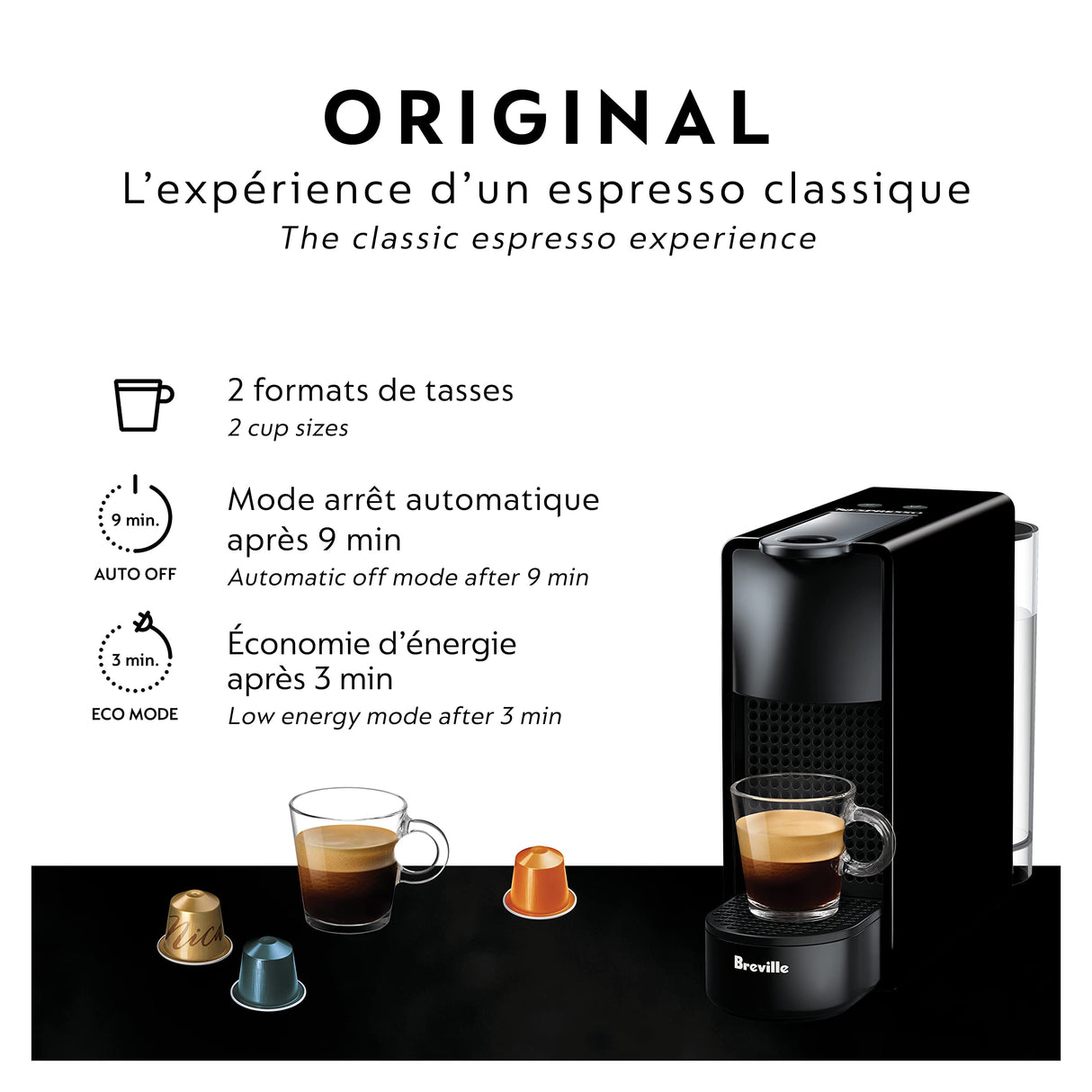 Breville BEC220BLK1AUC1 Nespresso Essenza Mini Espresso Machine, 15.25 x 5.5 x 12.25 in, Black Breville