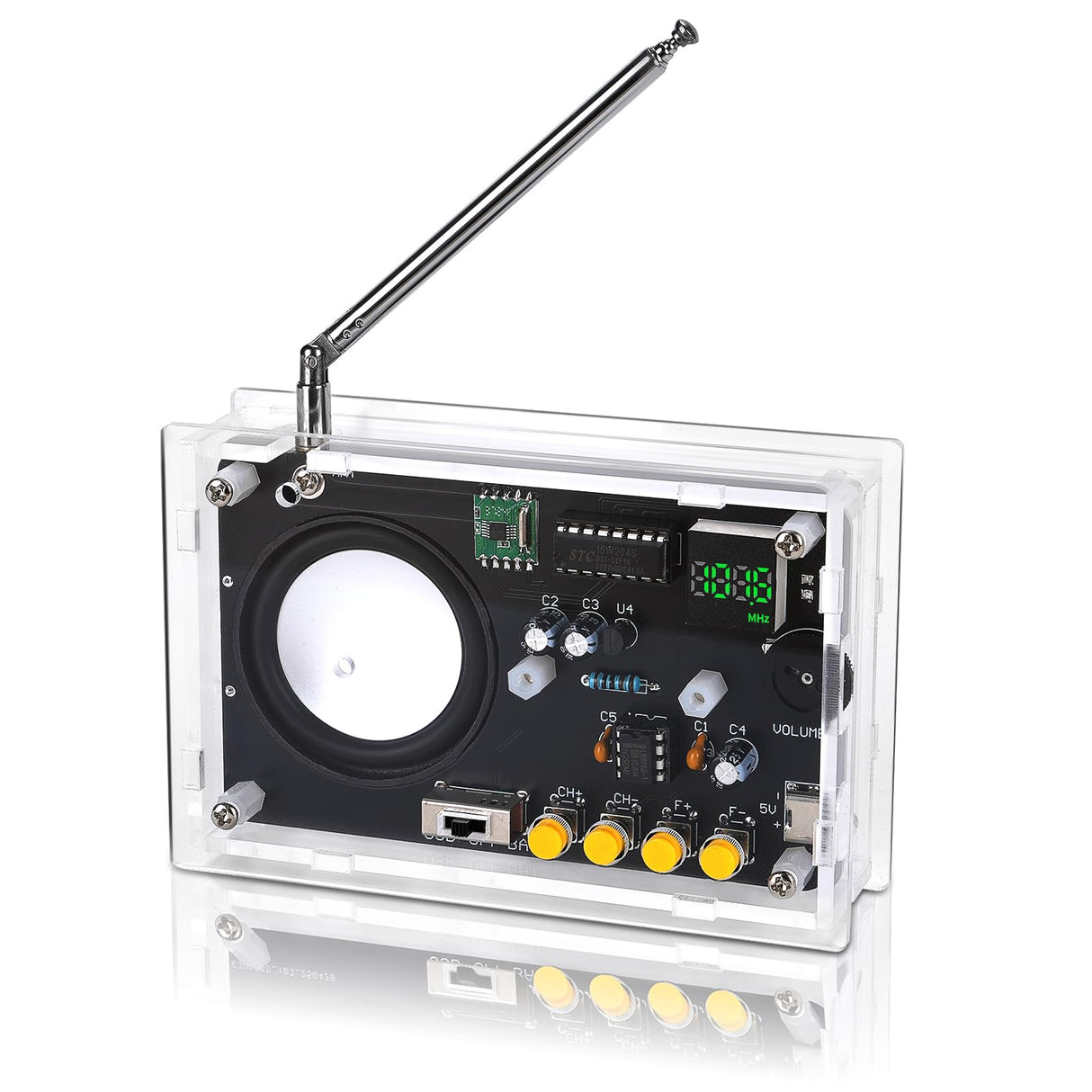 ScienSta Soldering Practice Kit, DIY Soldering Kit with 2" Speaker, USB/Battery Power, Clear Acrylic Case & Step-by-Step Guide ScienSta