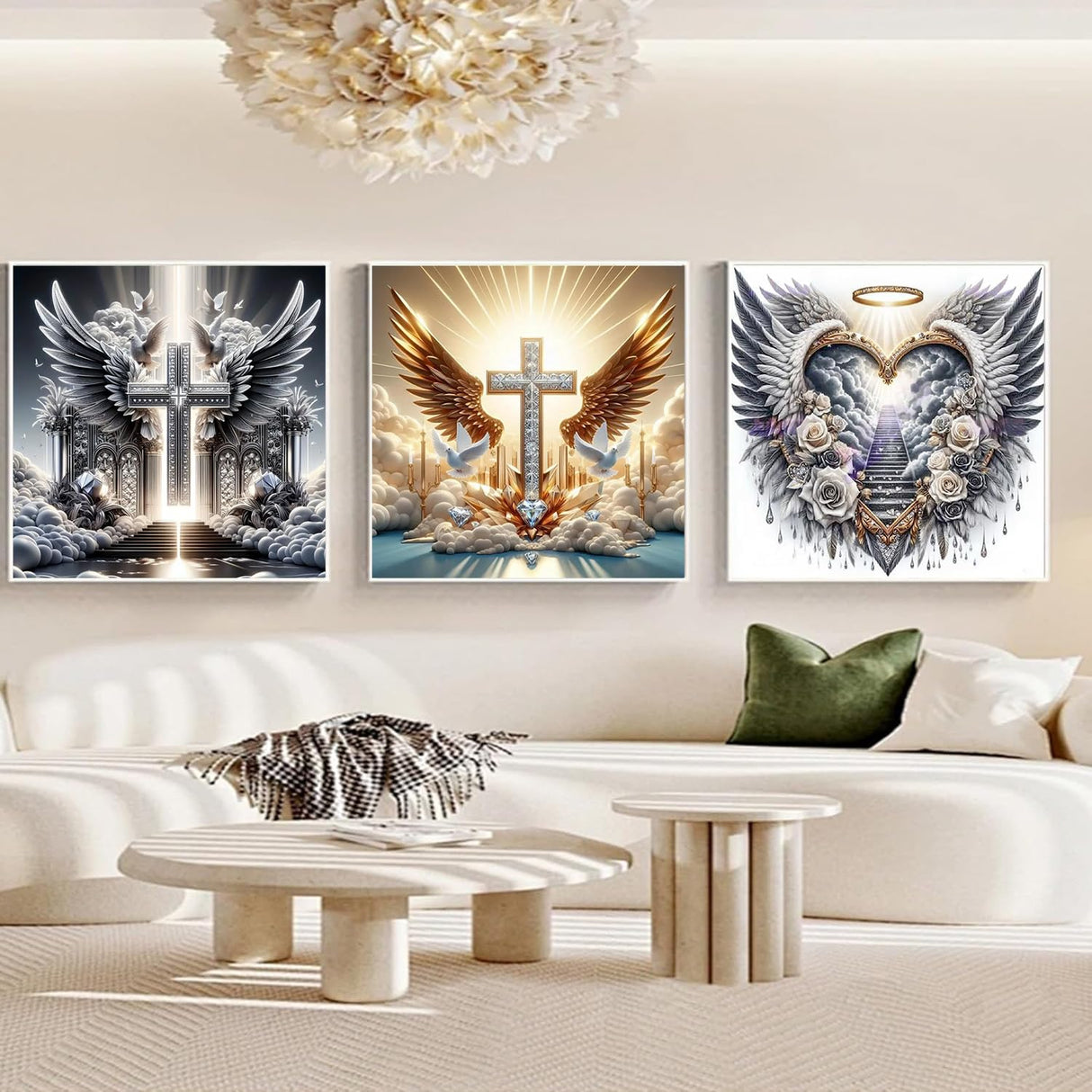 Ekuxom 3 Pack Cross Diamond Art Kits for Adults, Glow Christian Diamond Painting Kits for Adults, DIY Full Round Drill Diamond Dot Gem Art Kits for Home Wall Decor 14x14inch Ekuxom