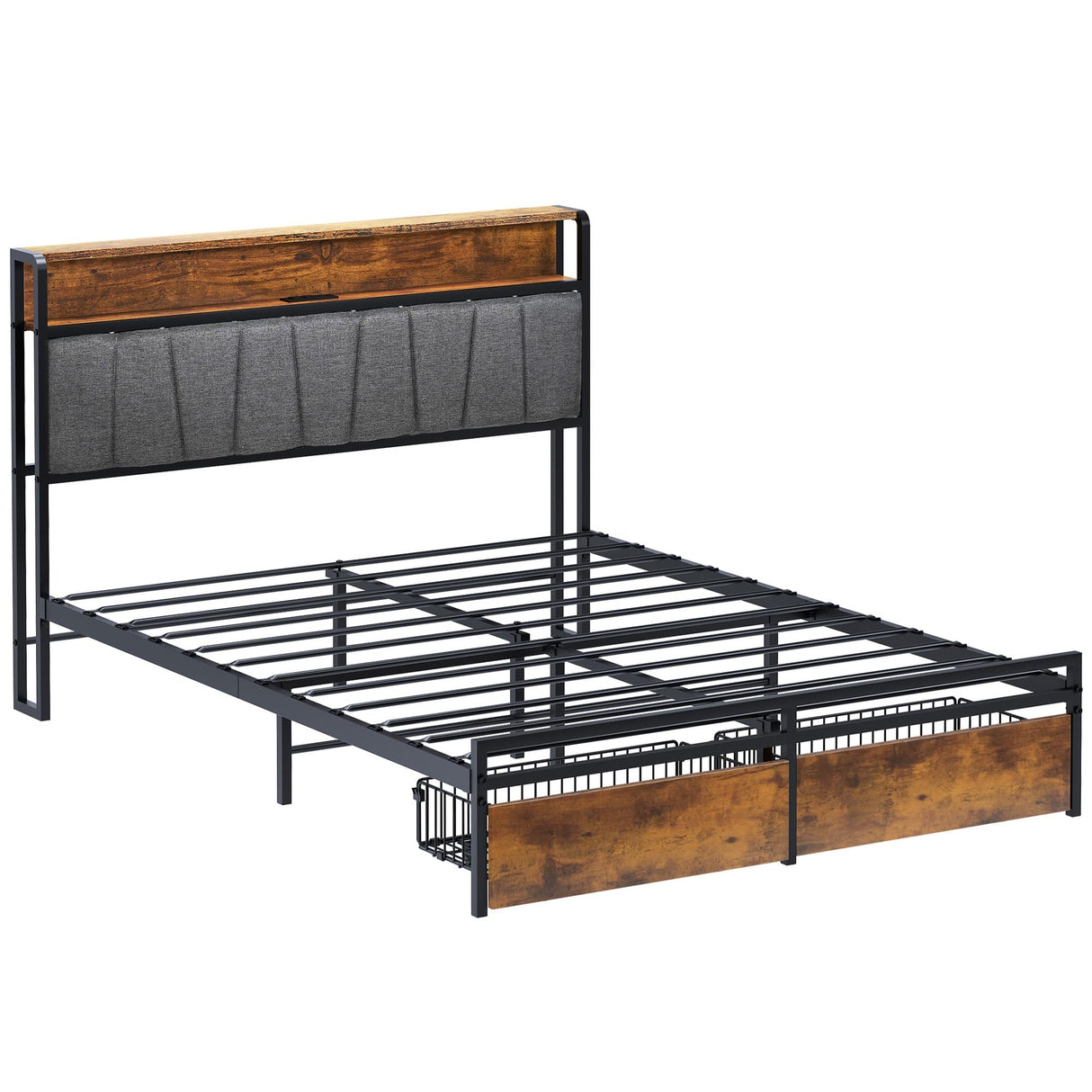 SogesSleep Queen Bed Frame with Headboard, Upholstered Bed Frame Queen Size with Storage and Charging Station & LED Lights, No Box Spring Needed Bed Frame, Noise Free & Easy Assembly SogesSleep