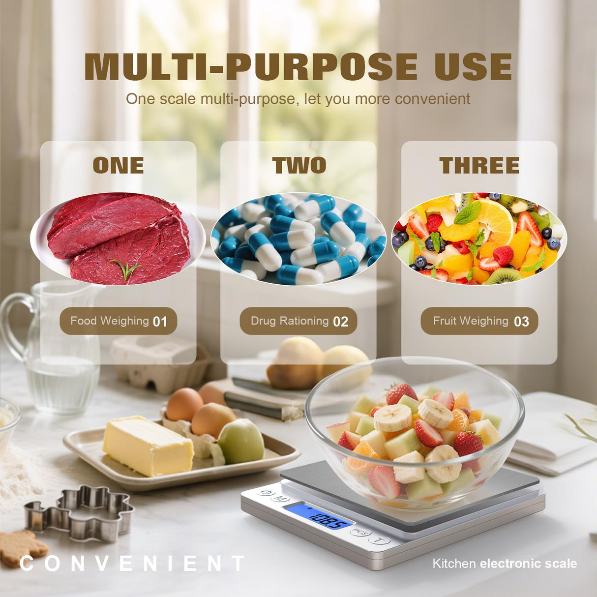 OGWAI Rechargeable Digital Food Scale with Gram and Ounce, Measuring Range 0.1g/3kg(6.6lb), Smart Kitchen Scale for Food, Baking, Cooking, Sourdough Bread, Weight Loss - Small Kitchen Gadget Product OGWAI