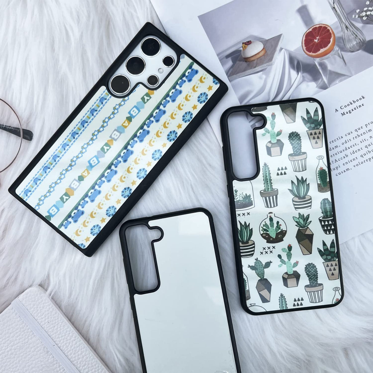 JUSTRY 5PCS Sublimation Blank Phone Case Bulk Covers Compatible with Samsung Galaxy S23 Ultra 5G, Easy to Sublimate DIY 2 in 1 2D Case Soft Rubber Printable Cover + Insert Glitter Wholesale Pack JUSTRY