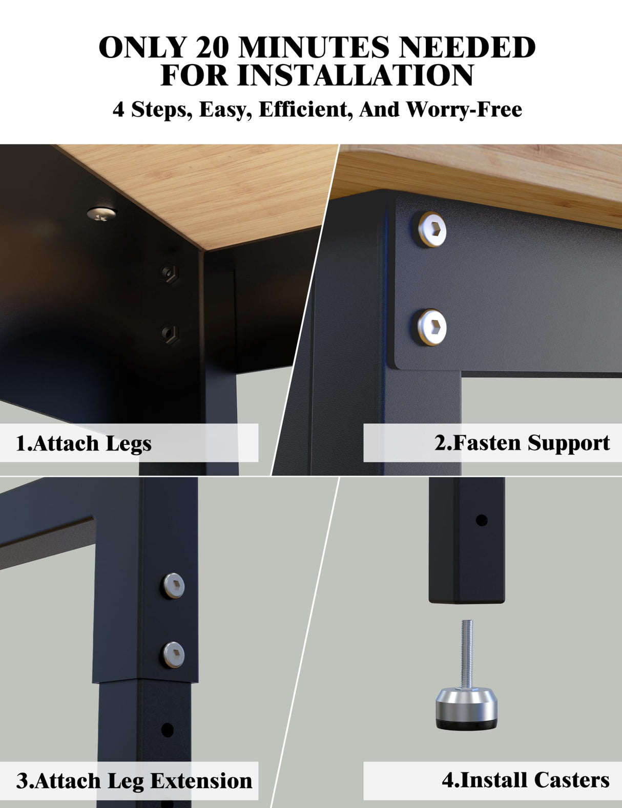 GarveeTech Adjustable Height Workbench, 48" Rubber Wood Top Heavy Duty Work Bench with Power Outlets, 2200 LBS Load Capacity Hardwood Work Bench Table for Workshop, Garage, Office, Home GarveeTech