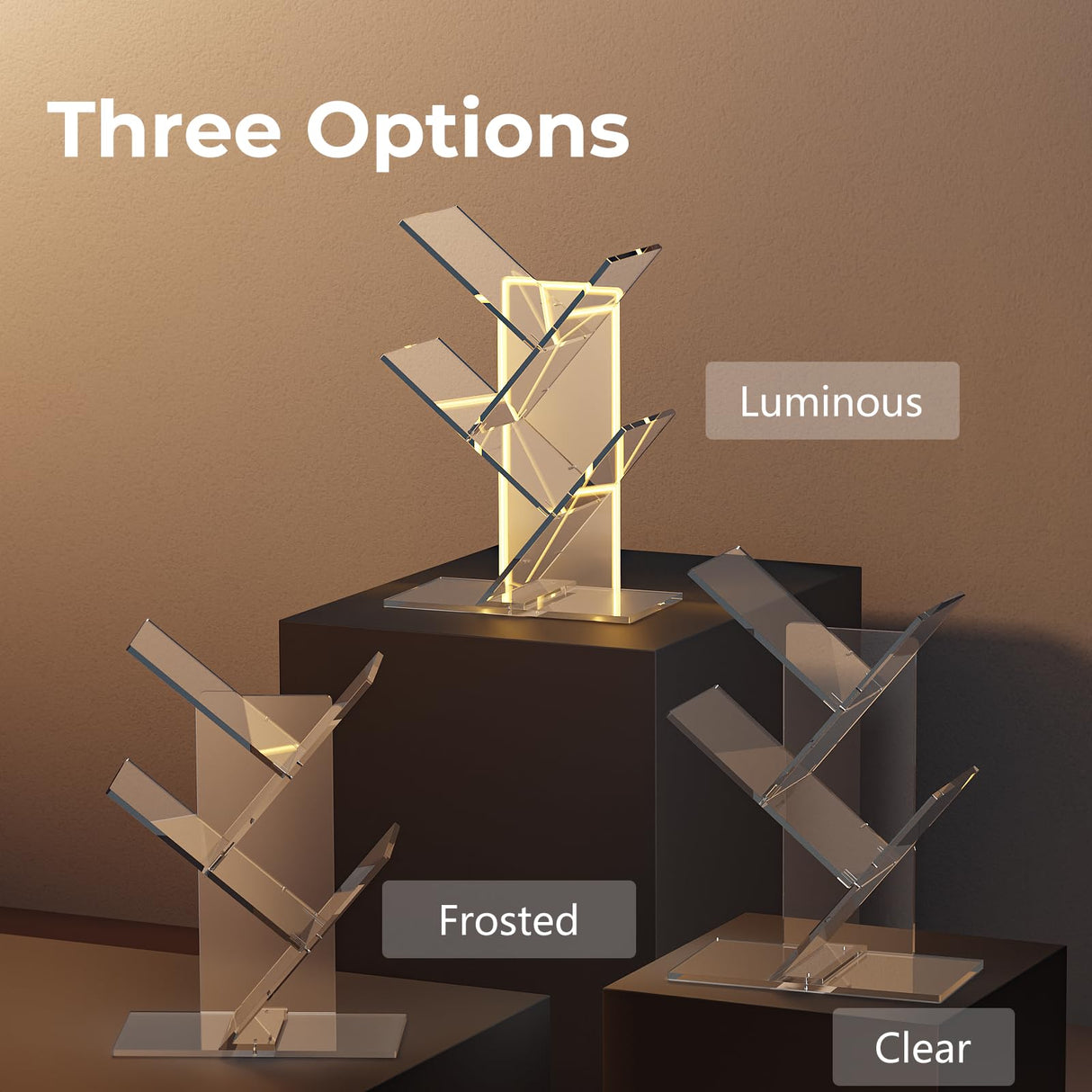YiXinHo Small Shelf, 3 Tier Acrylic Mini Bookshelf, Tree Bookshelf for Tiny Home, Mini Book Shelf for Book/Cd/Movie Storage Cabinet/Room Corner/Office YiXinHo