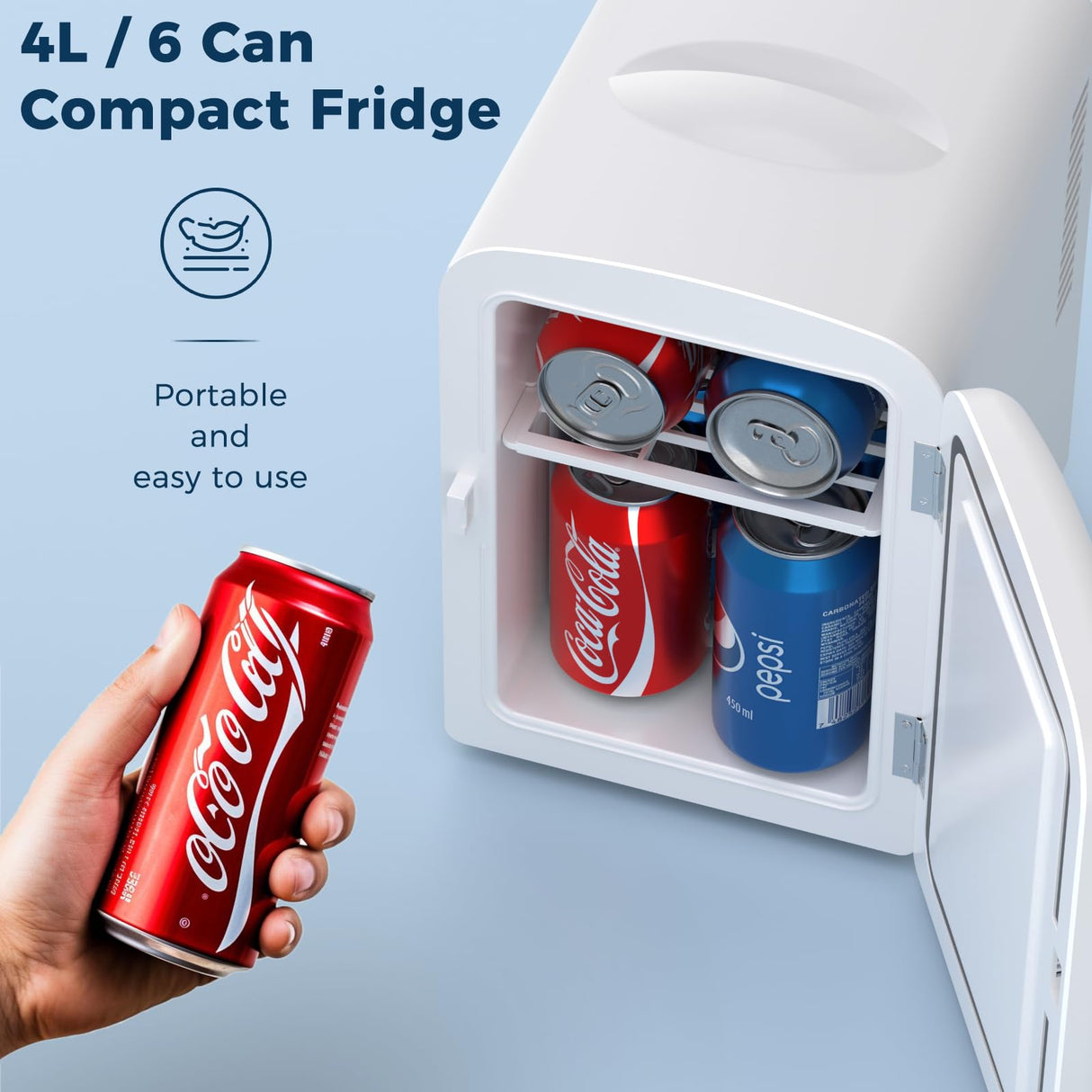 Antarctic Star Compact Refrigerator, Portable Mini Fridge, Skin Care 4L Capacity/6 Cans, for Bedroom, Car, Office & Dorm, Small Cooler for Cosmetics, Beverage and Food, White Antarctic Star