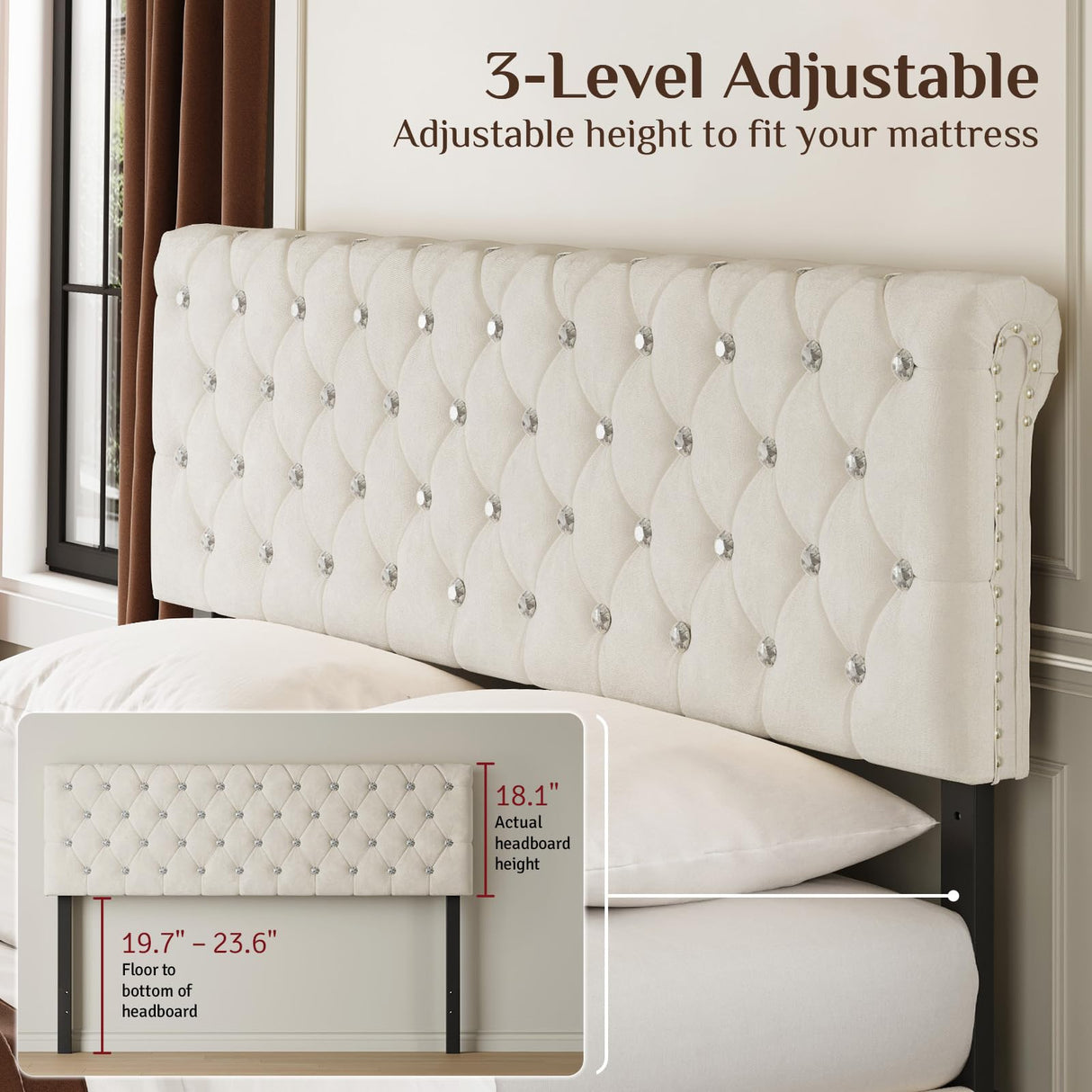 Belffin Queen Size Bed Frame with 2 Storage Drawers, Upholstered Bed Frame with Adjustable Diamond Headboard, Velvet Modern Platform Bed Frame, No Box Spring Needed, Easy to Assemble, Beige Belffin