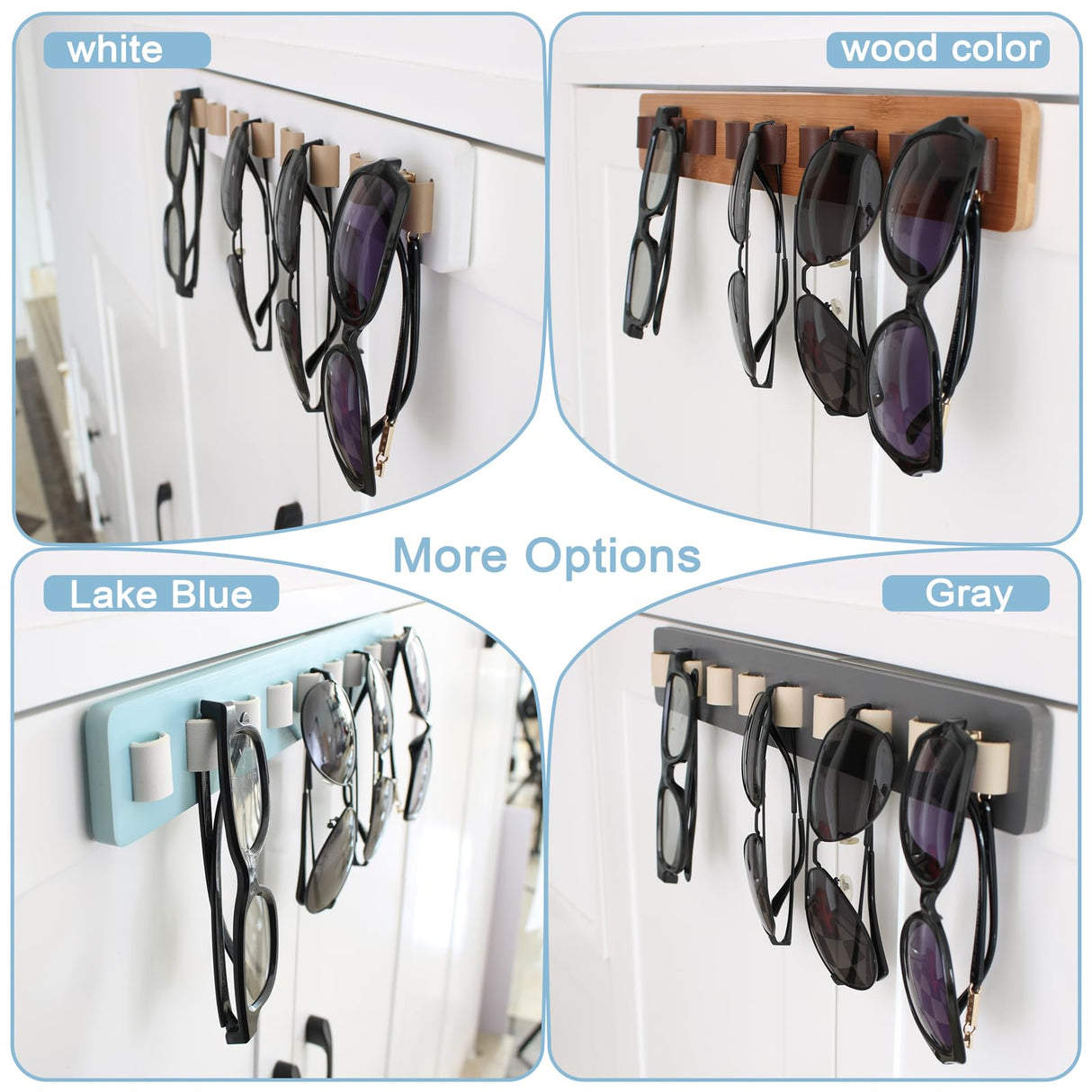 FINDAMAZE Sunglasses Organizer Wall Mounted Wood Sunglass Holder for Home Glasses Holder/Sunglasses Rack,Home Decor (White-1pcs-long) FINDAMAZE