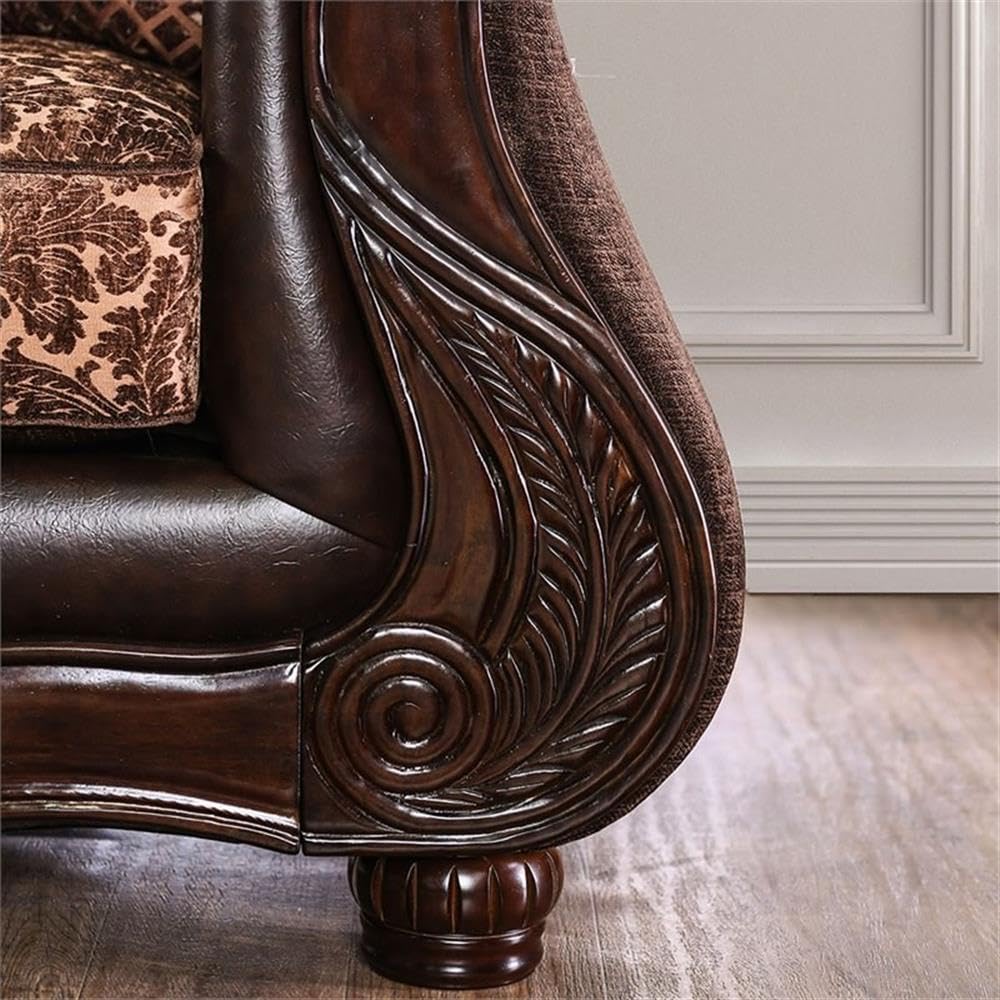 Furniture of America Eduard Traditional Faux Leather Cushioned Sofa in Brown Furniture of America