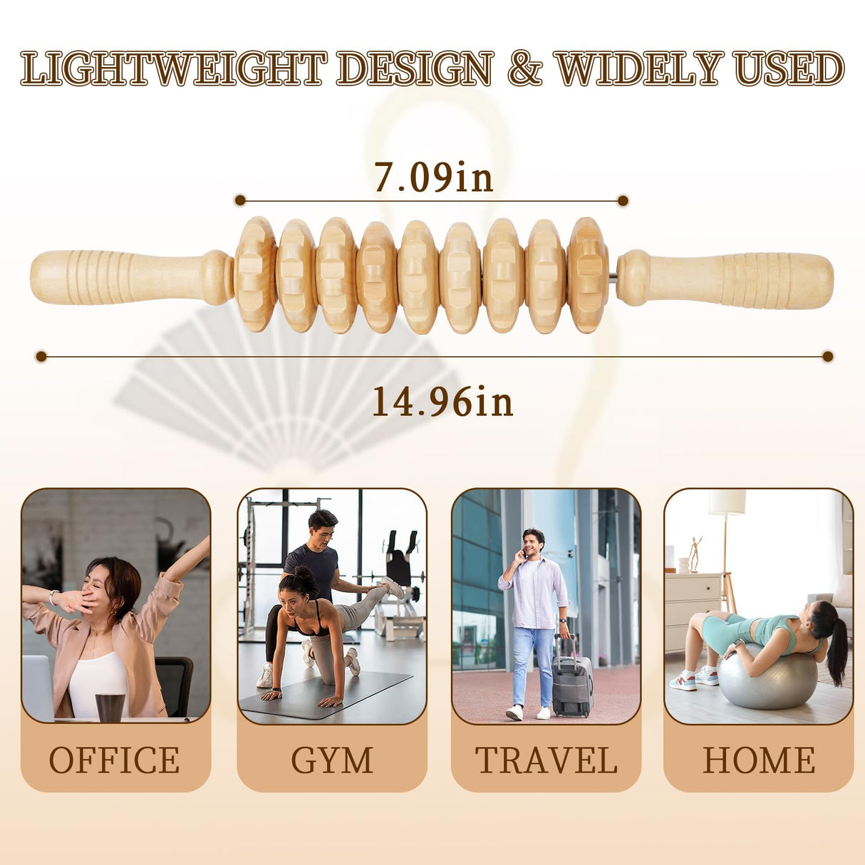 Liitrton Manual Wooden Fascia Massage Roller Trigger Points for Release Cellulite Sore Muscle Blasting (White) Liitrton