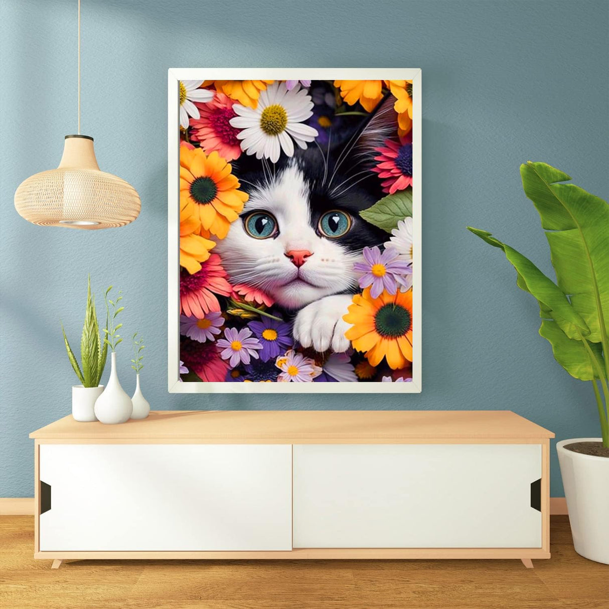 Axquilon Flower Cat Diamond Painting Kits, Full Drill Round DIY Diamond Art Kits, Paint by Diamonds Rhinestone Gem Art Craft for Home Wall Decor 12X16 inch Axquilon