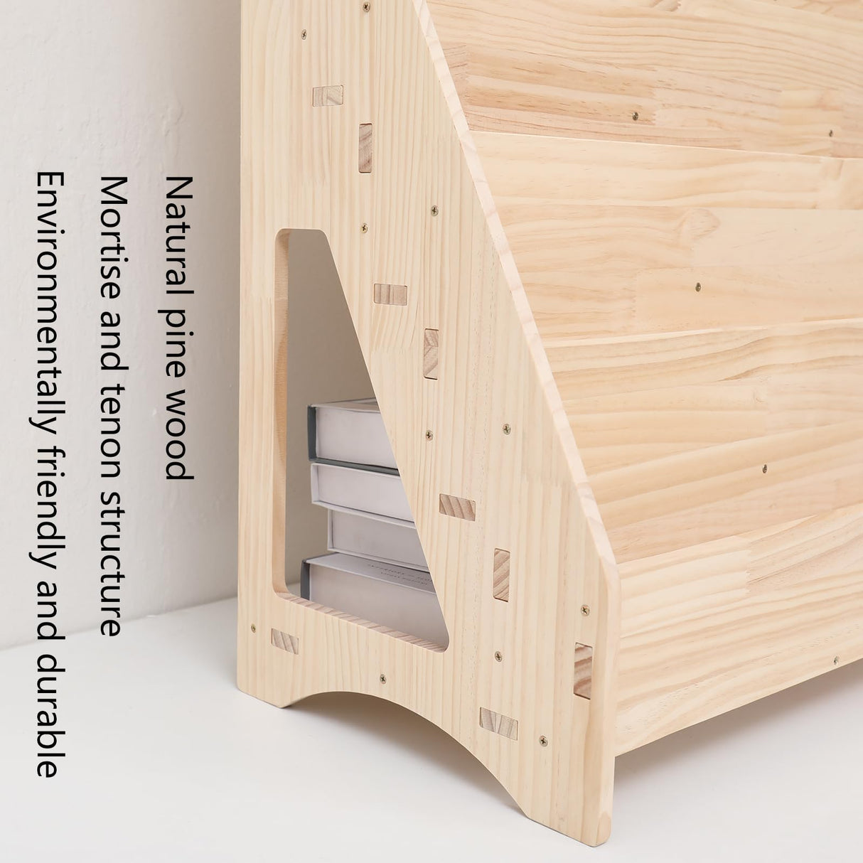 FDHUIJIA Montessori Toddler Book Shelf Organizer Single Sided Book Rack Display with Toy Storage, Children Baby Classroom Bookshelf, Kids Room bookcases cabinets & Shelves Natural Pine (31”) FDHUIJIA