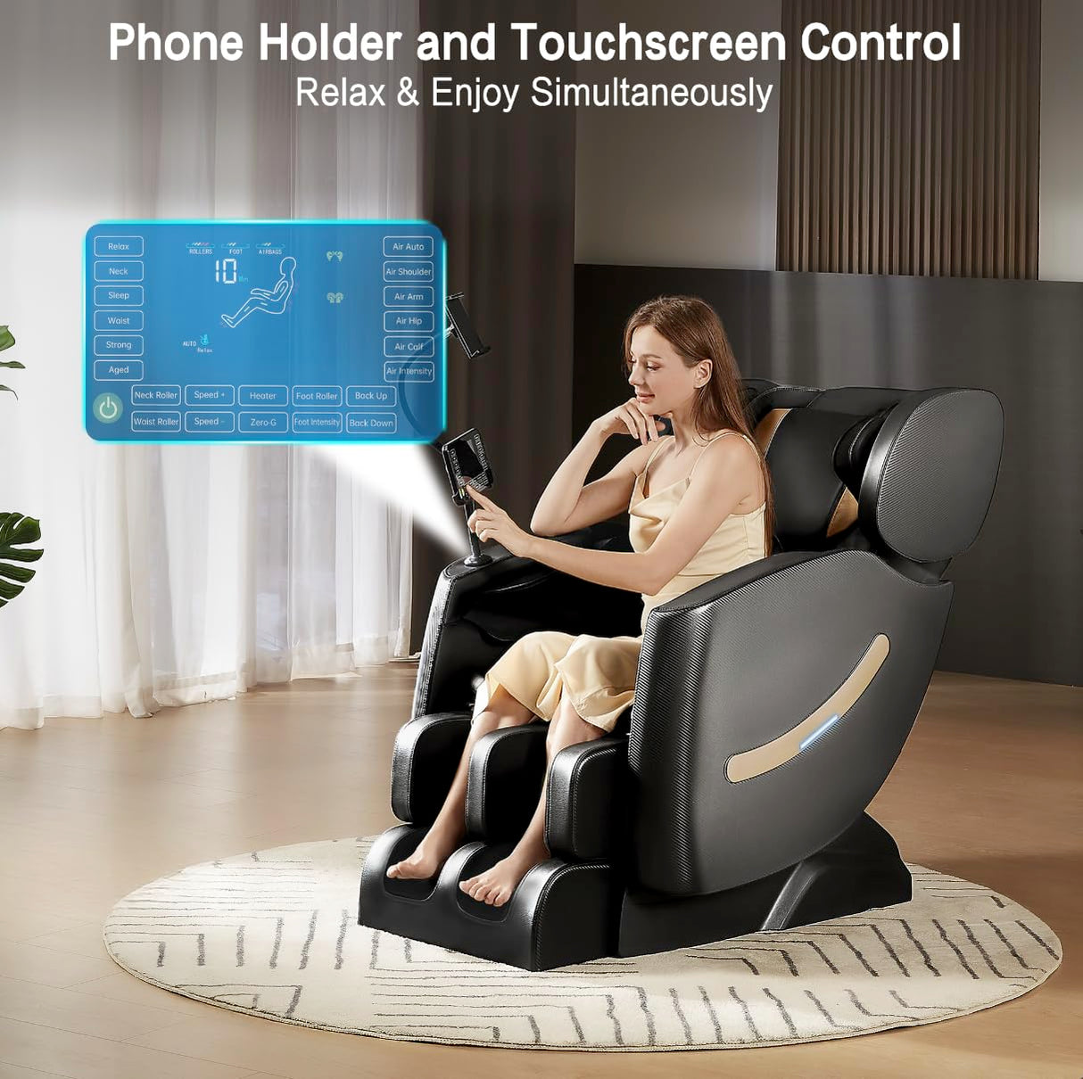 Luxury Full-Body Massage Chair,180ยฐ Zero Gravity Shiatsu Recliner,6 Auto Modes & 24L Pro Airbags,Lumbar & Calf Heating,Foot Roller,Touch Control and Bluetooth Audio,for Home Office Relaxation GOLINYOUBIZ