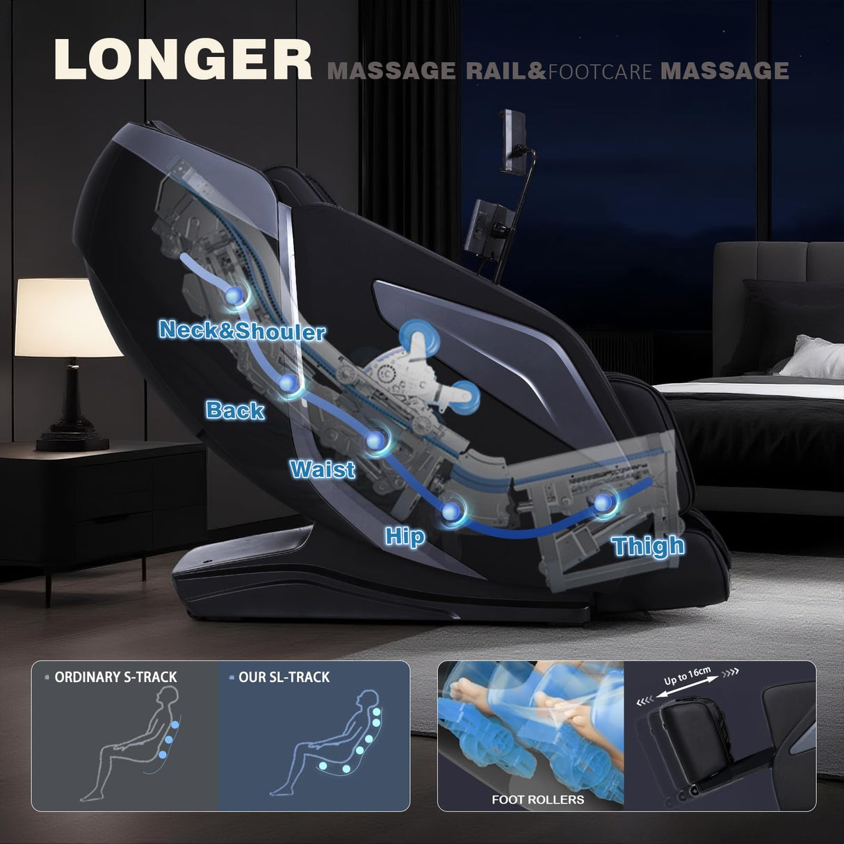 4D Full Body Zero Gravity Massage Chair with 55'' SL-Track & Body Scan - Shiatsu Massage Recliner with Heating & 40 Airbags - Voice Control, Foot Rollers, 15 Auto Modes & 9 Techniques (Black) RlxwizRevi