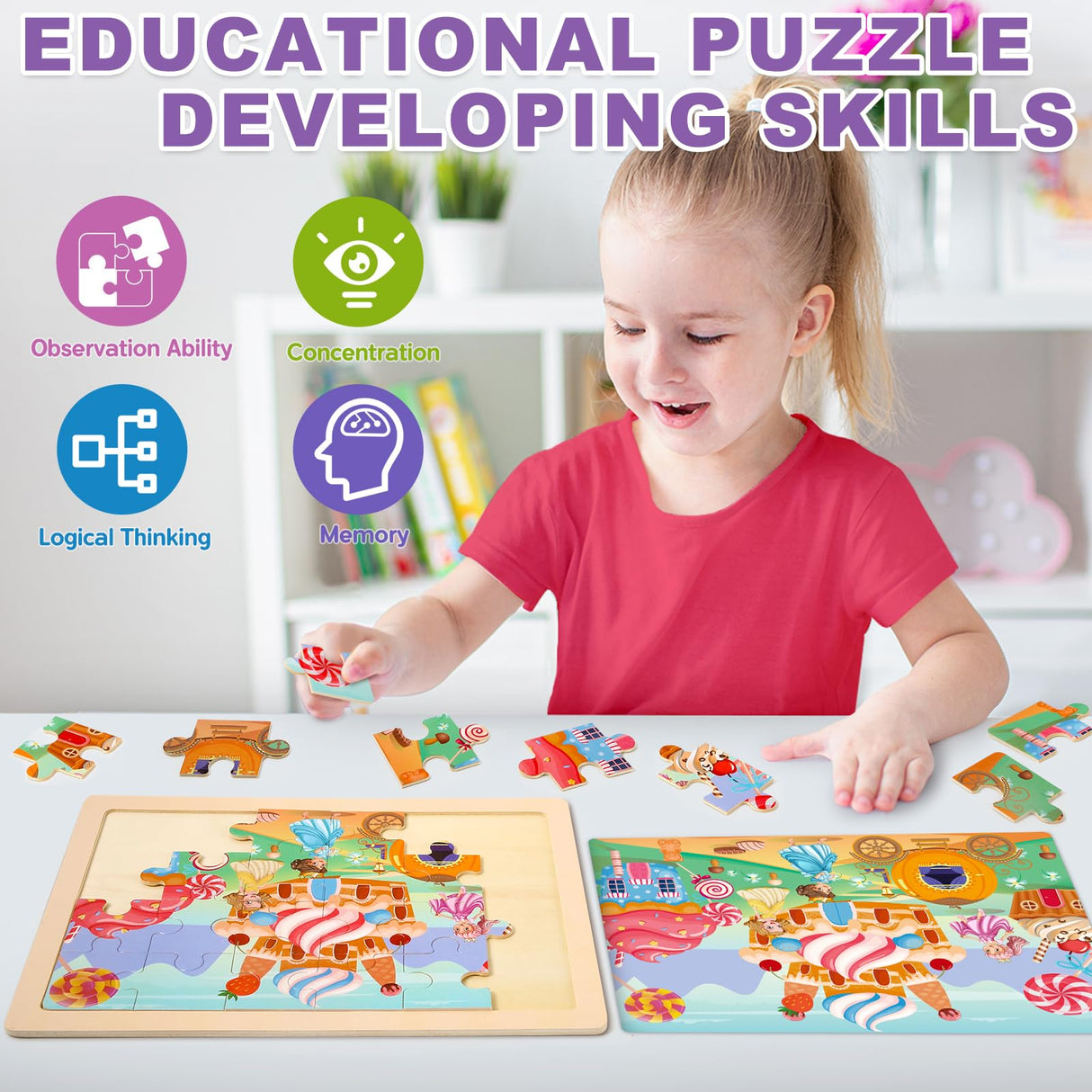 Wooden Princess Puzzles for Kids Age 3 4 5 Year Old, 4 Pack 24 Pcs Montessori Toddler Jigsaw Puzzles for Girl boy Activities Preschool Learning Educational Birthday Gift Travel Autistic Wooden Toys LACCHOUFEE