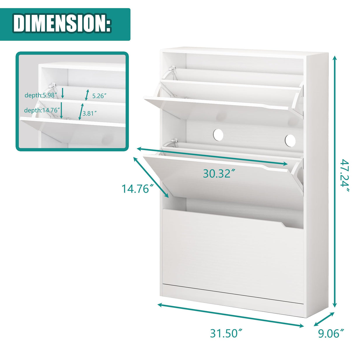 Shoe Storage Cabinet for Entryway with 3 Flip Drawers, Sturdy Wood Hidden Shoe Storage, Freestanding Narrow Slim Shoe Organizer for Front Door Entrance, Living Room, Hallway, Bedroom, White Xixini