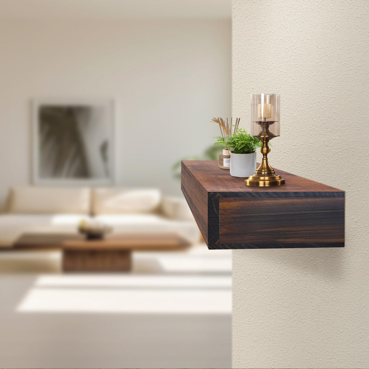 AZSKY Rustic Fireplace Mantel Shelf Floating Fireplace Mantel Dark Walnut 36 Inch Long Wall Mount Mantel for Fireplace Deep Wall Shelf Set of 1 with Invisible Wooden Bracket AZSKY