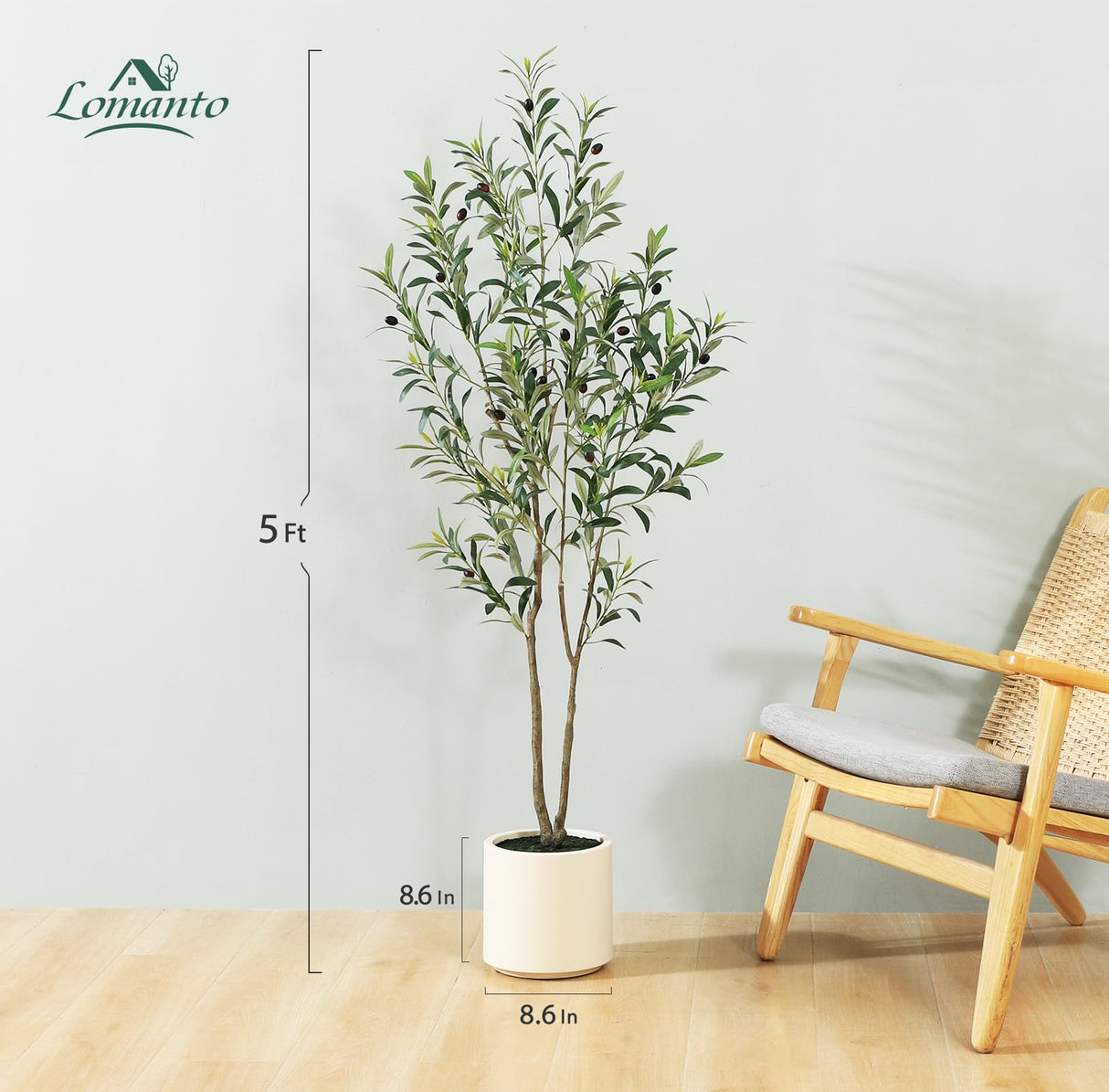 LOMANTO Artificial Olive Trees, 5 ft Tall Fake Olive Trees for Indoor, Faux Olive Silk Tree, Large Olive Plants with White Planter for Home Decor and Housewarming Gift, 1 Pack LOMANTO