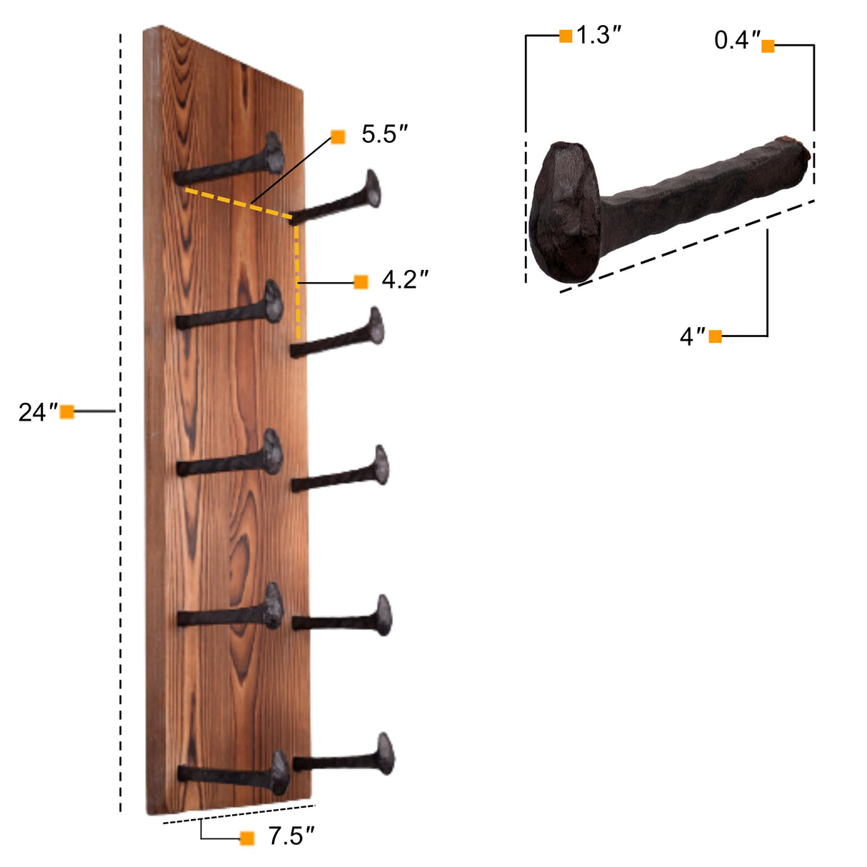Rustic State Alicante Wall Mounted Reclaimed Wood Vertical Wine Rack Holder Shelf Organizer with Railroad Spike Cast Iron Hooks for 5 Bottles - Home, Kitchen, Dining Room Bar Décor - Walnut Rustic State