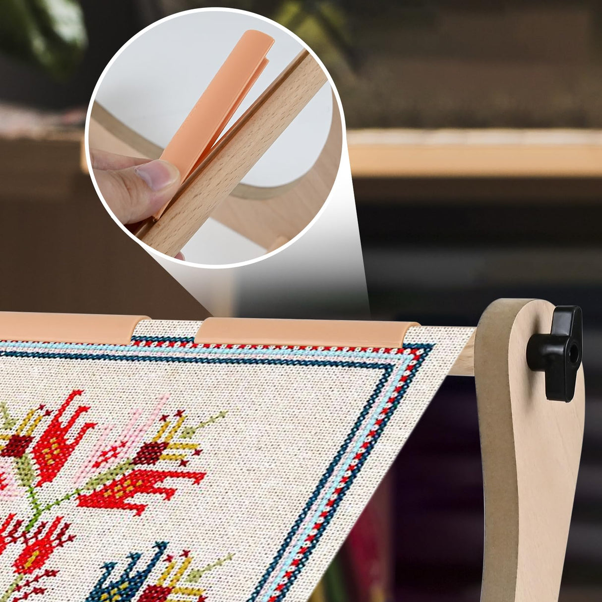 Embroidery Table Stand - Adjustable Cross Stitch Hoop Stand, Wood Embroidery Hoop Stand for Lap or Table, Cross Stitch Frame with 2 Sizes Rod embhand
