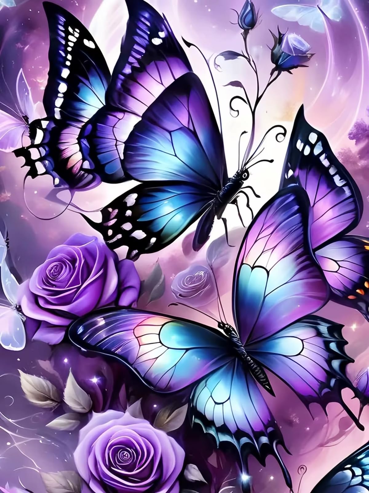 CHWGLFGG 5D Diamond Art Kits for Adults Beginners, Purple Butterfly Diamond Painting Kits, DIY Full Round Drill Paint by Diamonds Dot Gem Art for Adults, Home Wall Decor 12x16 Inch CHWGLFGG