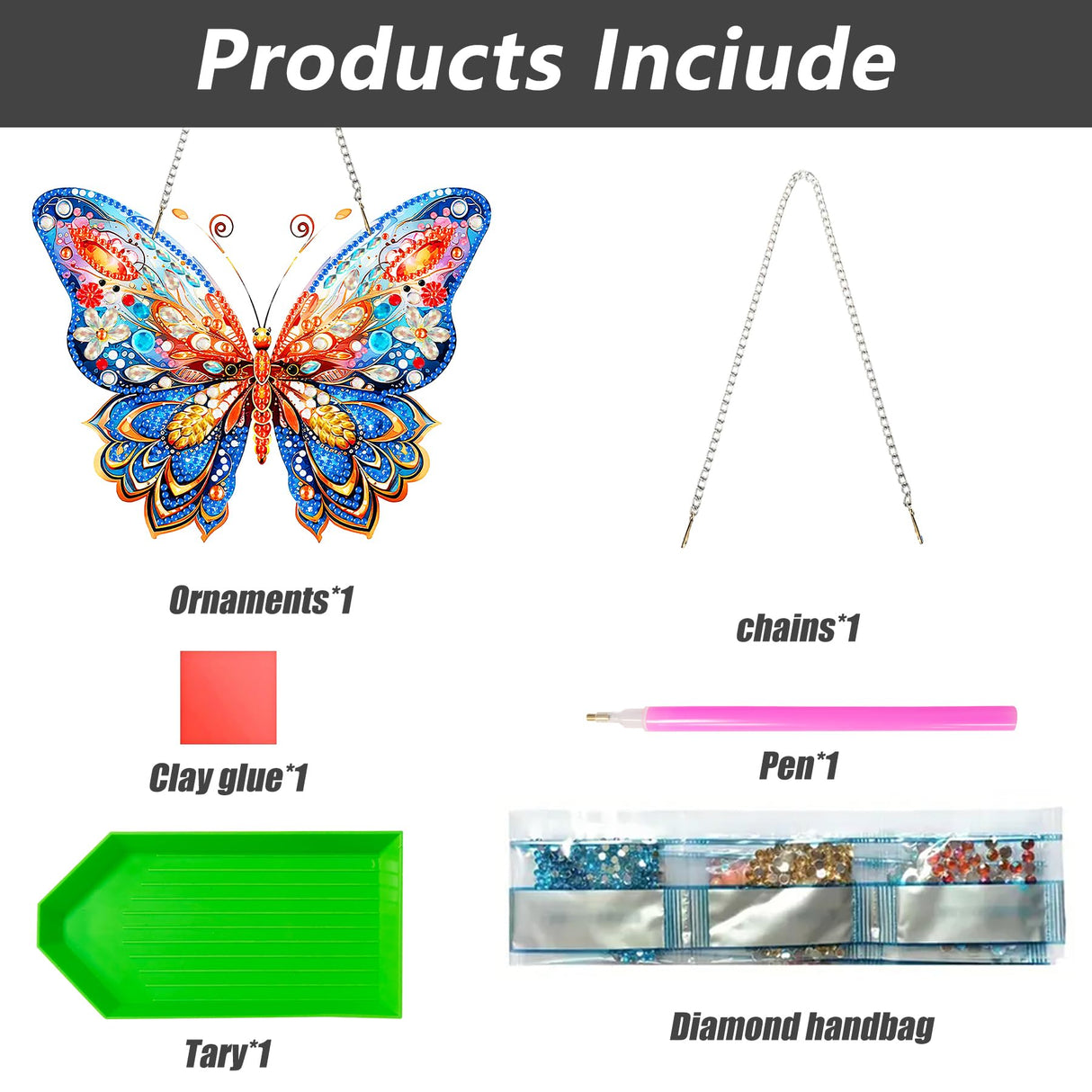 Oiuyamn 5D Diamond Art Kits for Adults, DIY Diamond Painting Hanging Pendant Ornament Butterfly, Crystal Diamond Art Decoration for Beginners Oiuyamn