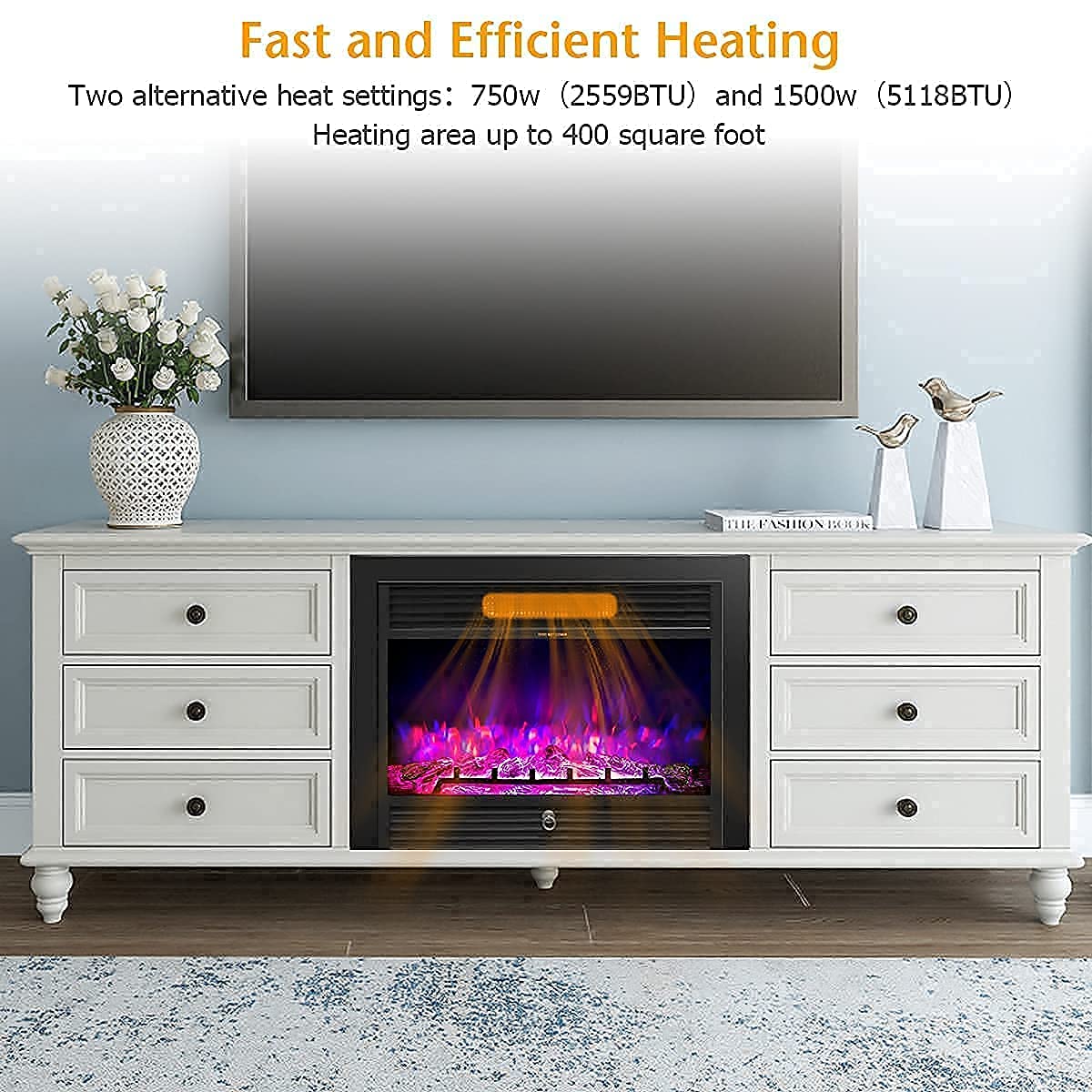 Giantex 28.5" Electric Fireplace Insert, Wall Recessed/Mounted, Freestanding Fireplace with Remote Control, 3 Color Adjustable Flames, 2 Modes Heat, 8 H Timer, 5 Brightness Settings, 750/1500W Heater Giantex
