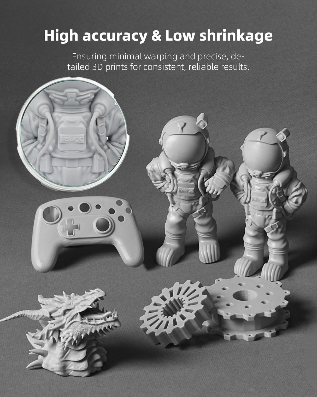 Inslogic 3D Printer Resin, Standard Pro Resin 405nm UV-Curing 3D Resin for LCD/DLP/SLA 3D Printing, High Precision & Low Shrinkage & Fast Curing (Dark Gray, 1kg) Inslogic