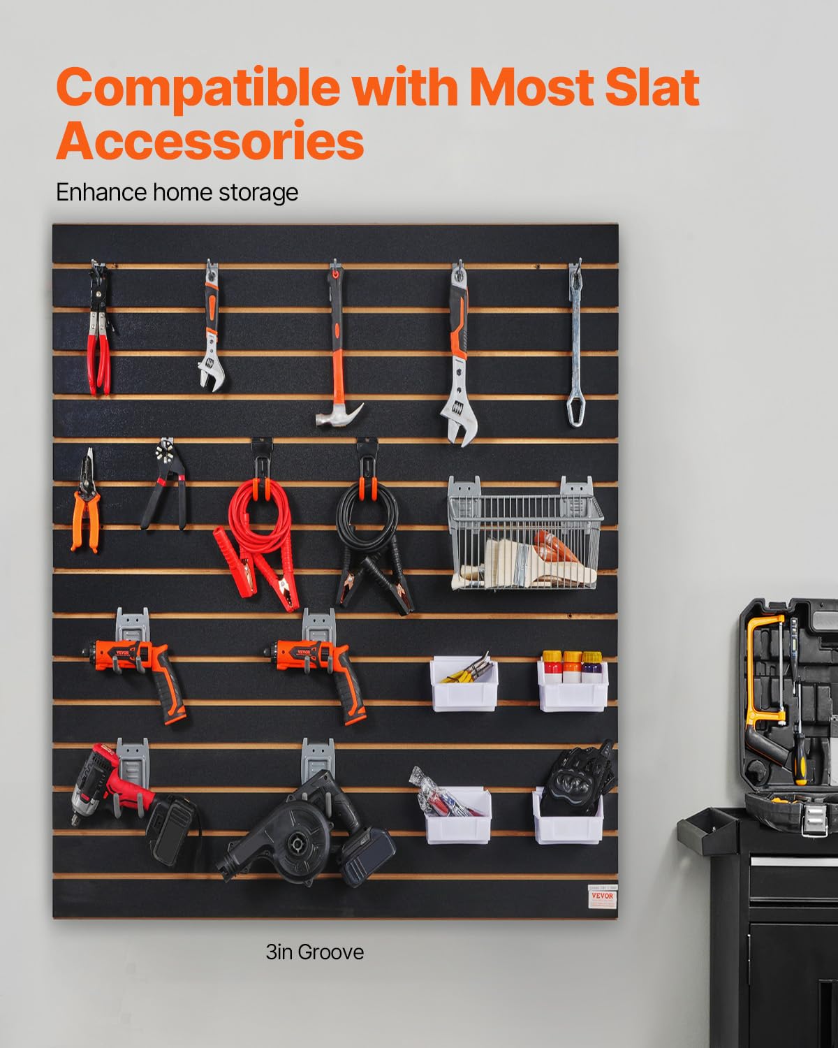 VEVOR Slatwall Panel, 16 sq.ft, Versatile Durable Slat Wall Panel with MDF Material & 3 in Groove, Aesthetic Easy to Clean Slat Wall Panel with Melamine Surface, Fit for Bicycles, Hammers, etc. VEVOR