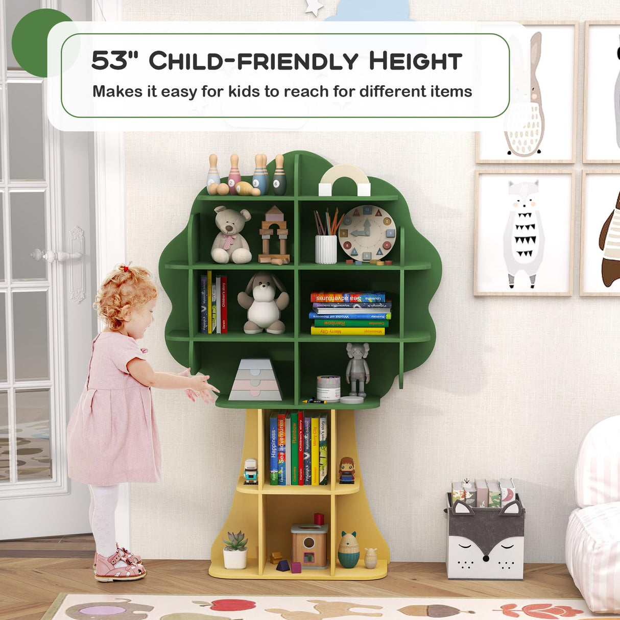 Costzon Tree Kids Bookshelf, 6-Tier Toddler Montessori Shelf Book Rack, Toy and Book Storage for Kids, Wooden Children's Bookcase, Toy Storage Organizer for Preschool, Kids Room, Playroom, Nursery Costzon