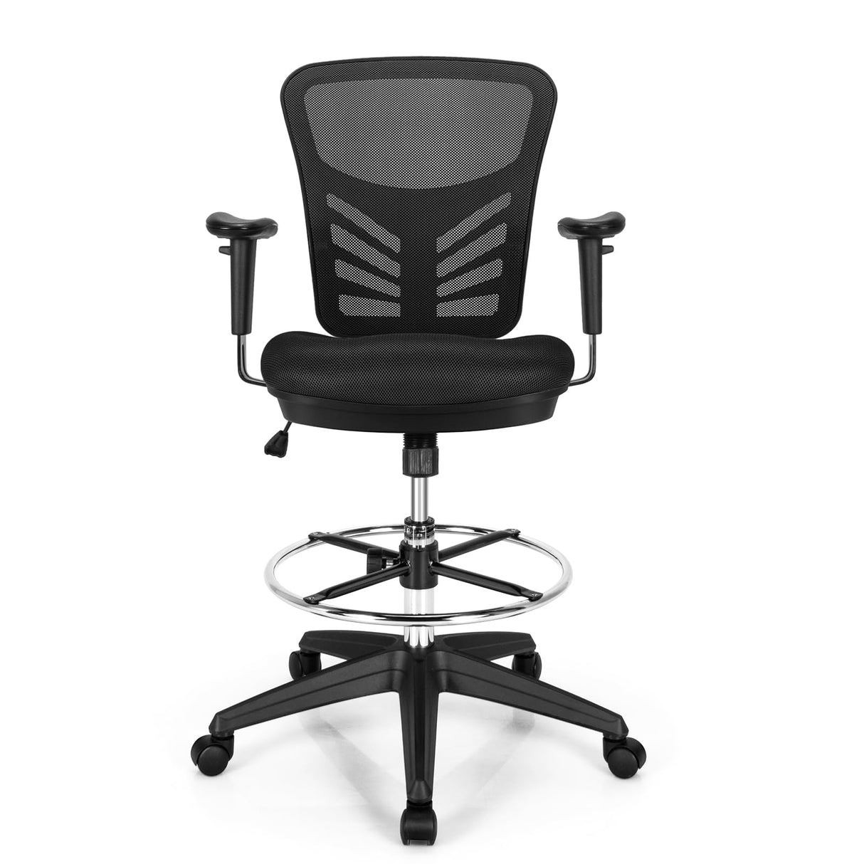 POWERSTONE Drafting Chair, Ergonomic Standing Desk Chair Adjustable Height, Tall Office Chair with Adjustable Armrests and Footrest Ring, High Computer Chair for Tall Desk, Standing Desk POWERSTONE