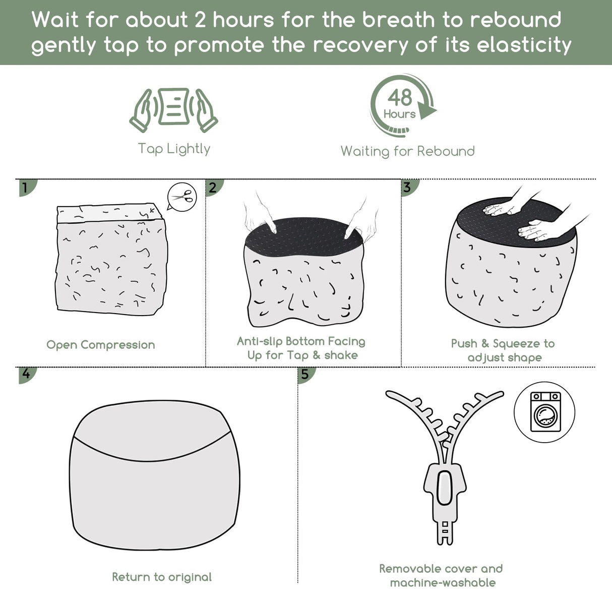 HIGOGOGO Round Stuffed Pouf Ottoman, Long Faux Fur Poufs with Foam Chunk Filling, Fluffy and Furry Pouf Foot Stool Storage Ottoman, 20 X 15 Floor Poufs Foot Rest for Living Room, Grey HIGOGOGO