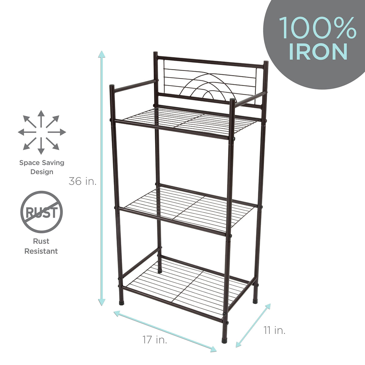 Bath Bliss 3 Tier Storage Shelf | Freestanding | Dimensions: 17.3"x 10.6"x 35.8 | Free Standing | Rust Resistant | Bathroom Storage | Easy to Assemble Bath Bliss