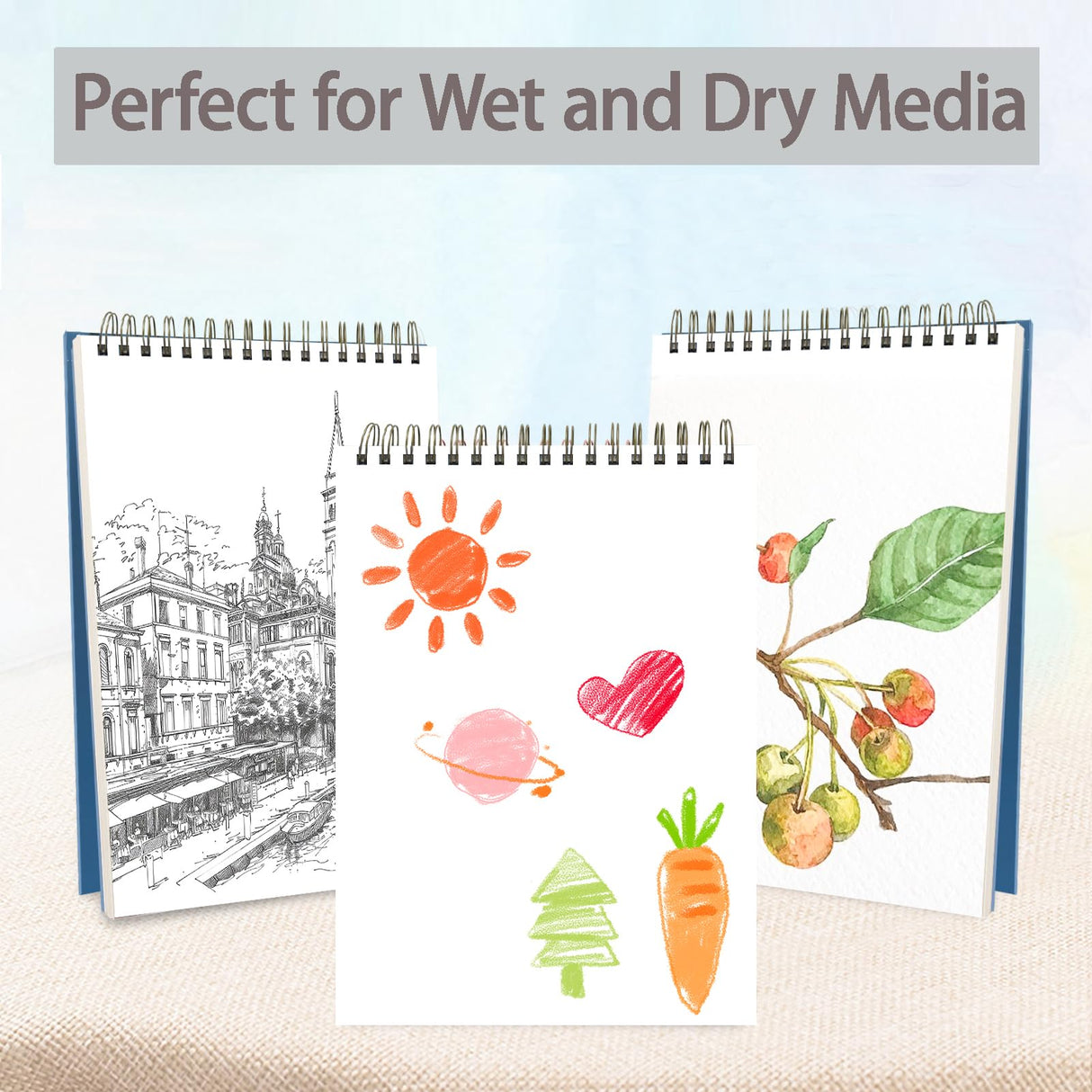 Crehatos Mixed Media Sketchbook 9" x 12", Top Spiral Bound Sketch Pad, 60 Sheets 98lb/160gsm Drawing Paper for Wet and Dry Media, 1 Pack Crehatos